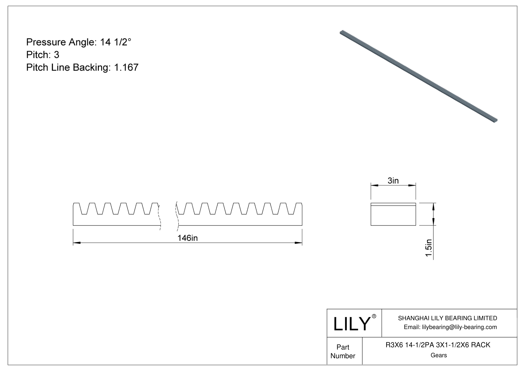 R3X6 14-1/2PA 3X1-1/2X6 RACK 齿轮架 cad drawing