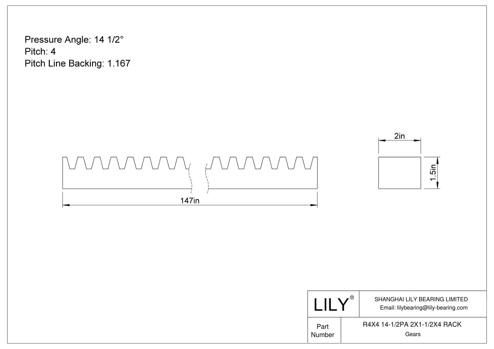 R4X4 14-1/2PA 2X1-1/2X4 RACK 齿轮架 cad drawing