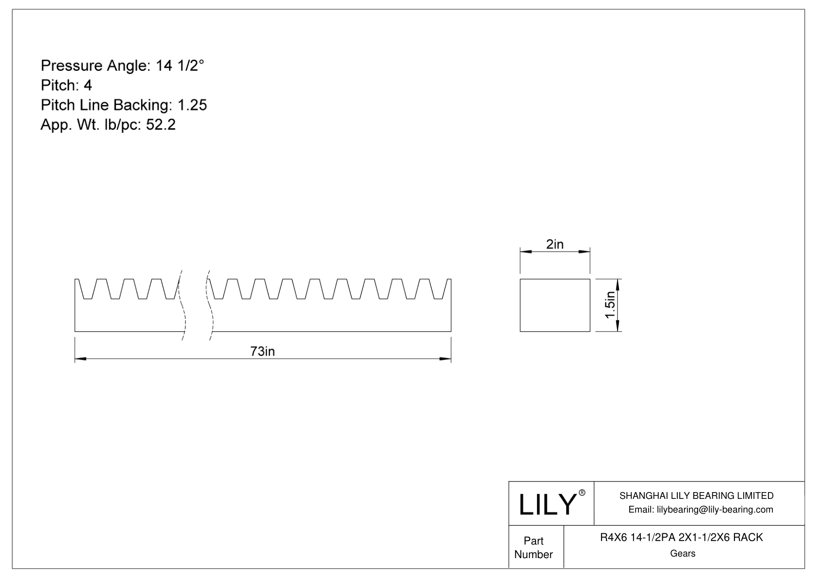 R4X6 14-1/2PA 2X1-1/2X6 RACK 齿轮架 cad drawing