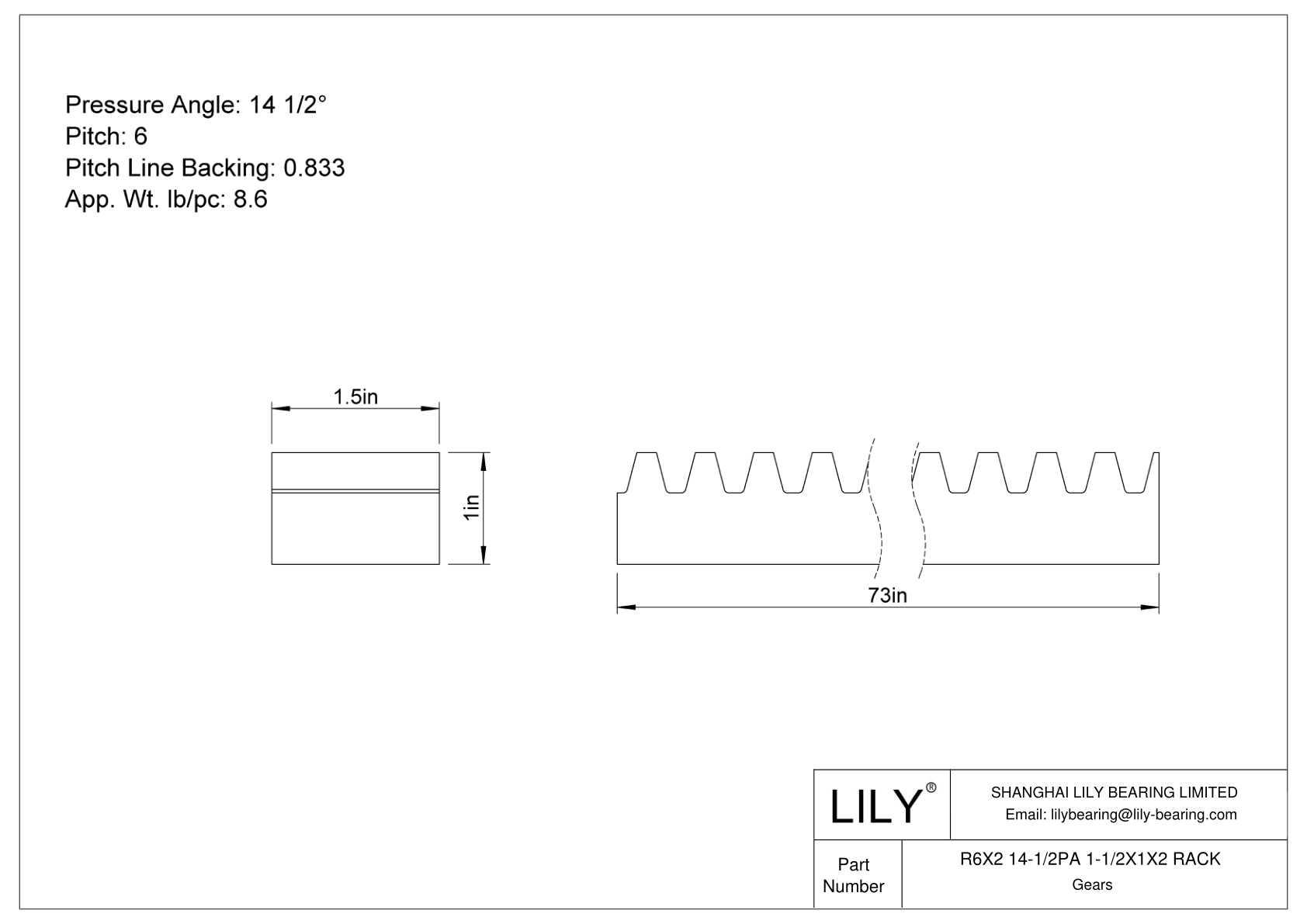 R6X2 14-1/2PA 1-1/2X1X2 RACK 齿轮架 cad drawing