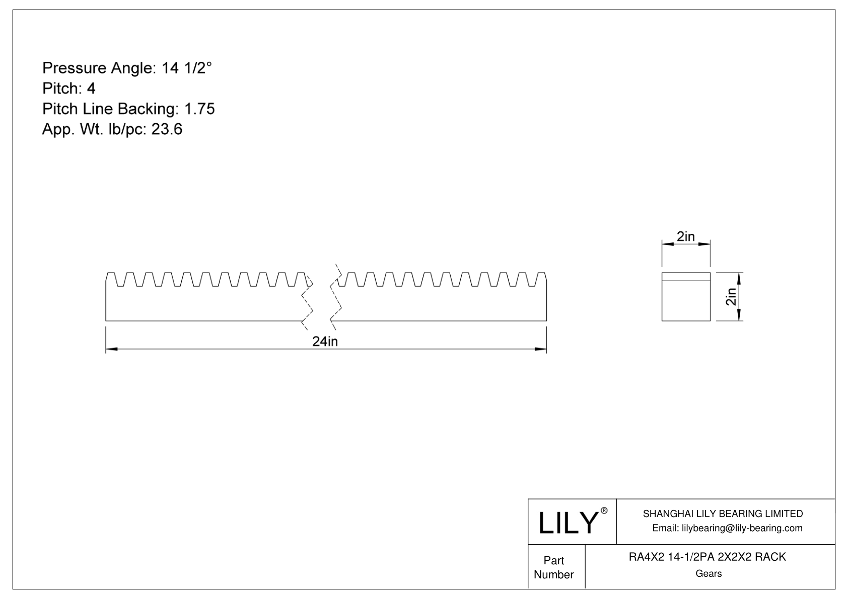 RA4X2 14-1/2PA 2X2X2 RACK 齿轮架 cad drawing