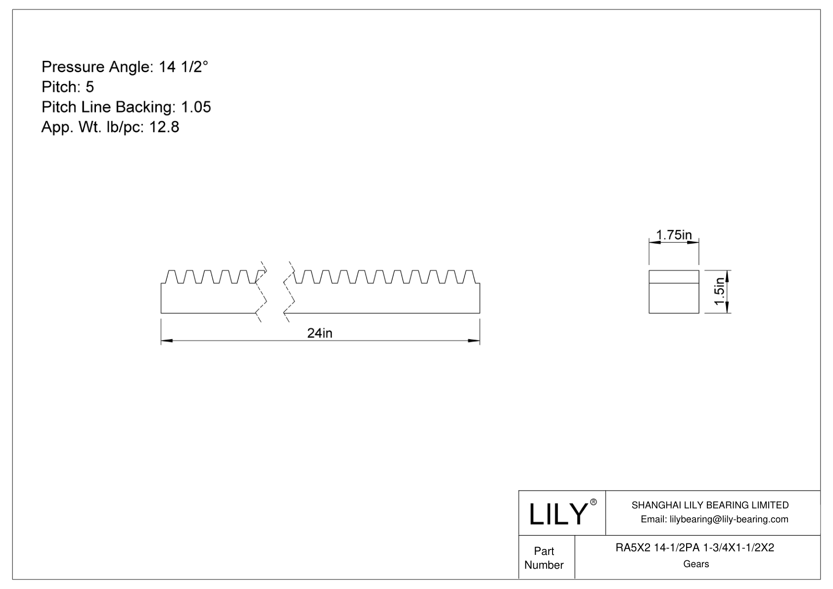 RA5X2 14-1/2PA 1-3/4X1-1/2X2 齿轮架 cad drawing