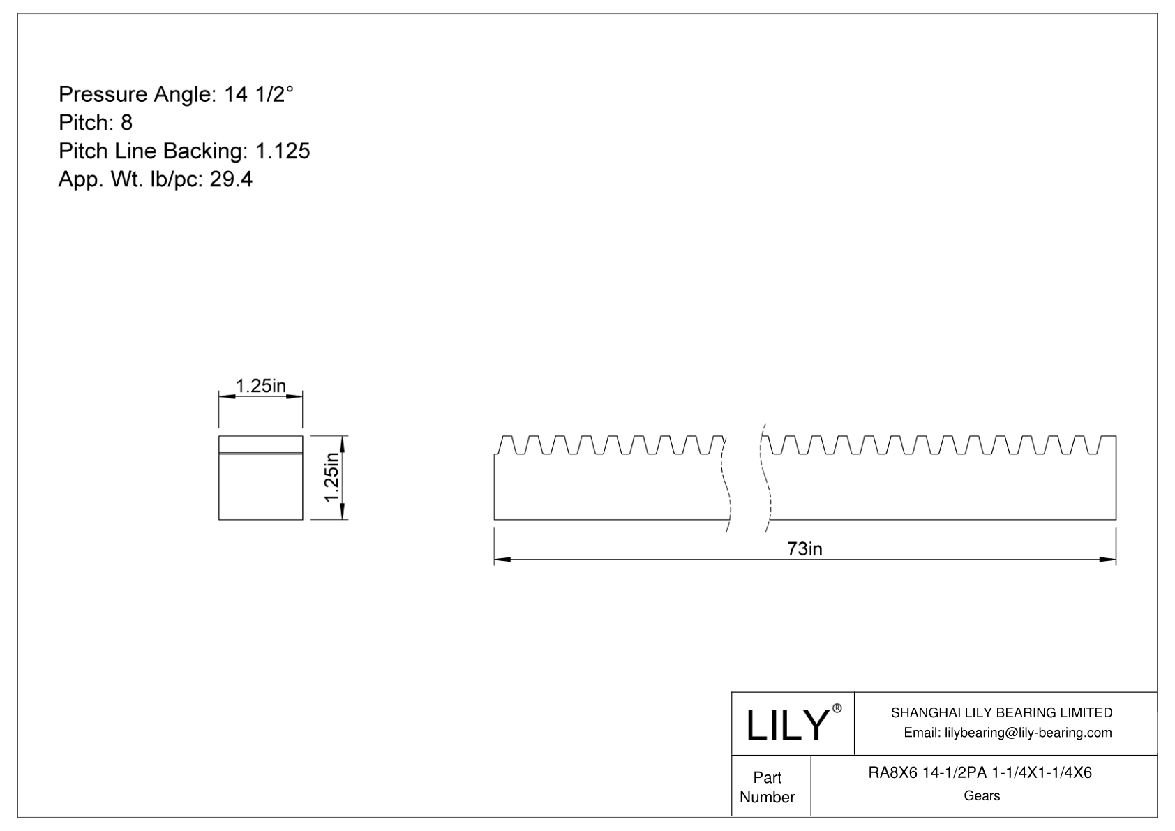 RA8X6 14-1/2PA 1-1/4X1-1/4X6 齿轮架 cad drawing