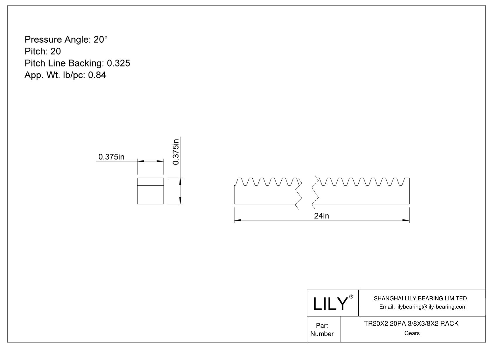 TR20X2 20PA 3/8X3/8X2 RACK 齿轮架 cad drawing