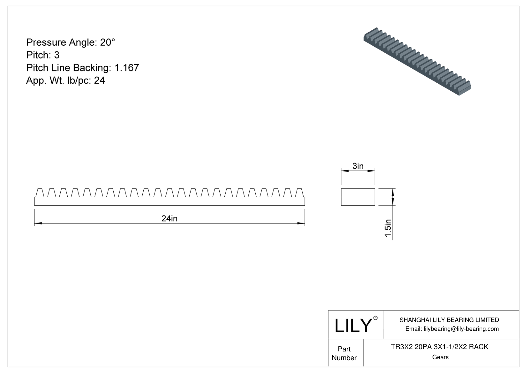 TR3X2 20PA 3X1-1/2X2 RACK 齿轮架 cad drawing