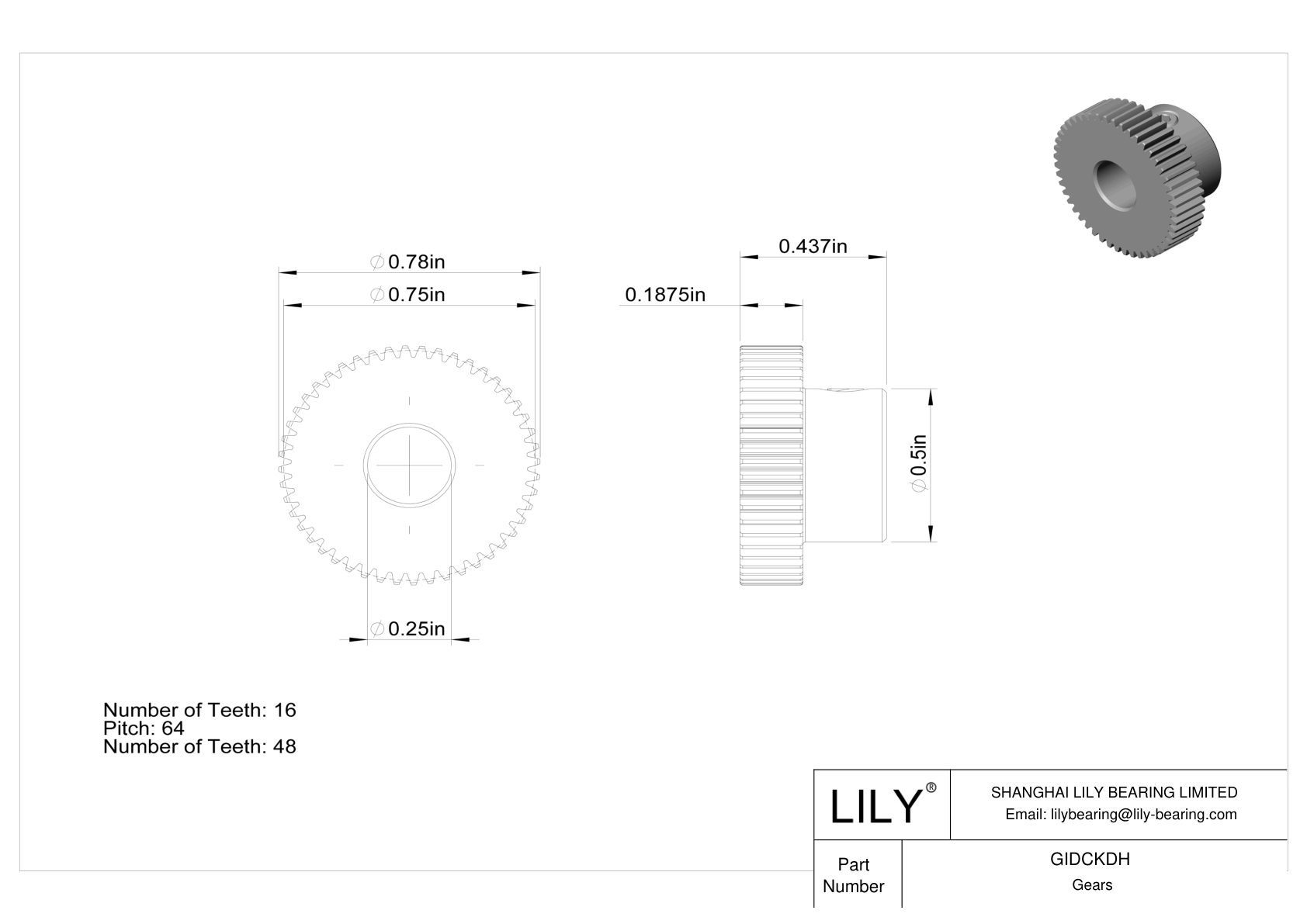 GIDCKDH Metal Inch Gears - 20° Pressure Angle cad drawing