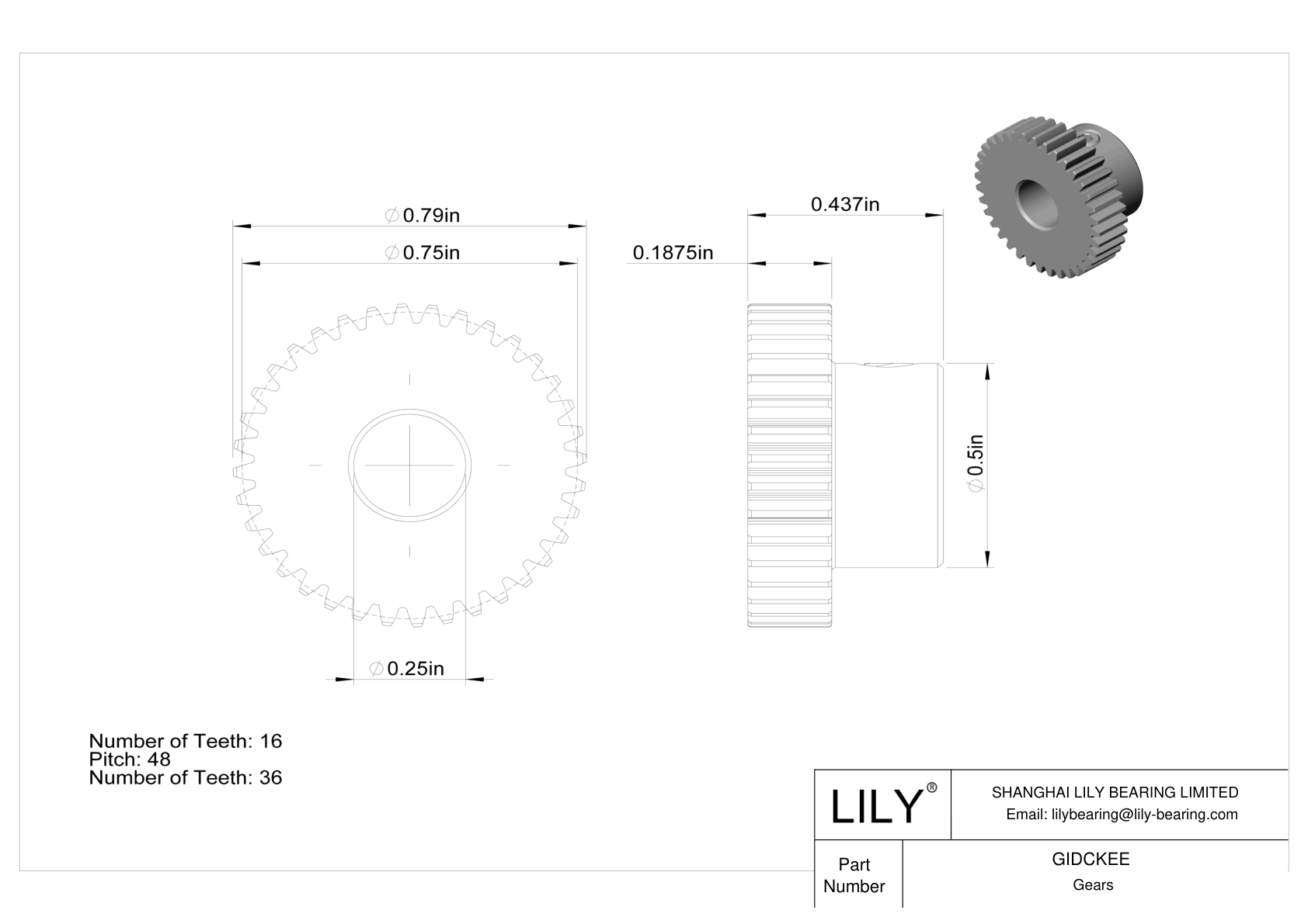 GIDCKEE Engranajes metálicos en pulgadas - Ángulo de presión de 20 cad drawing