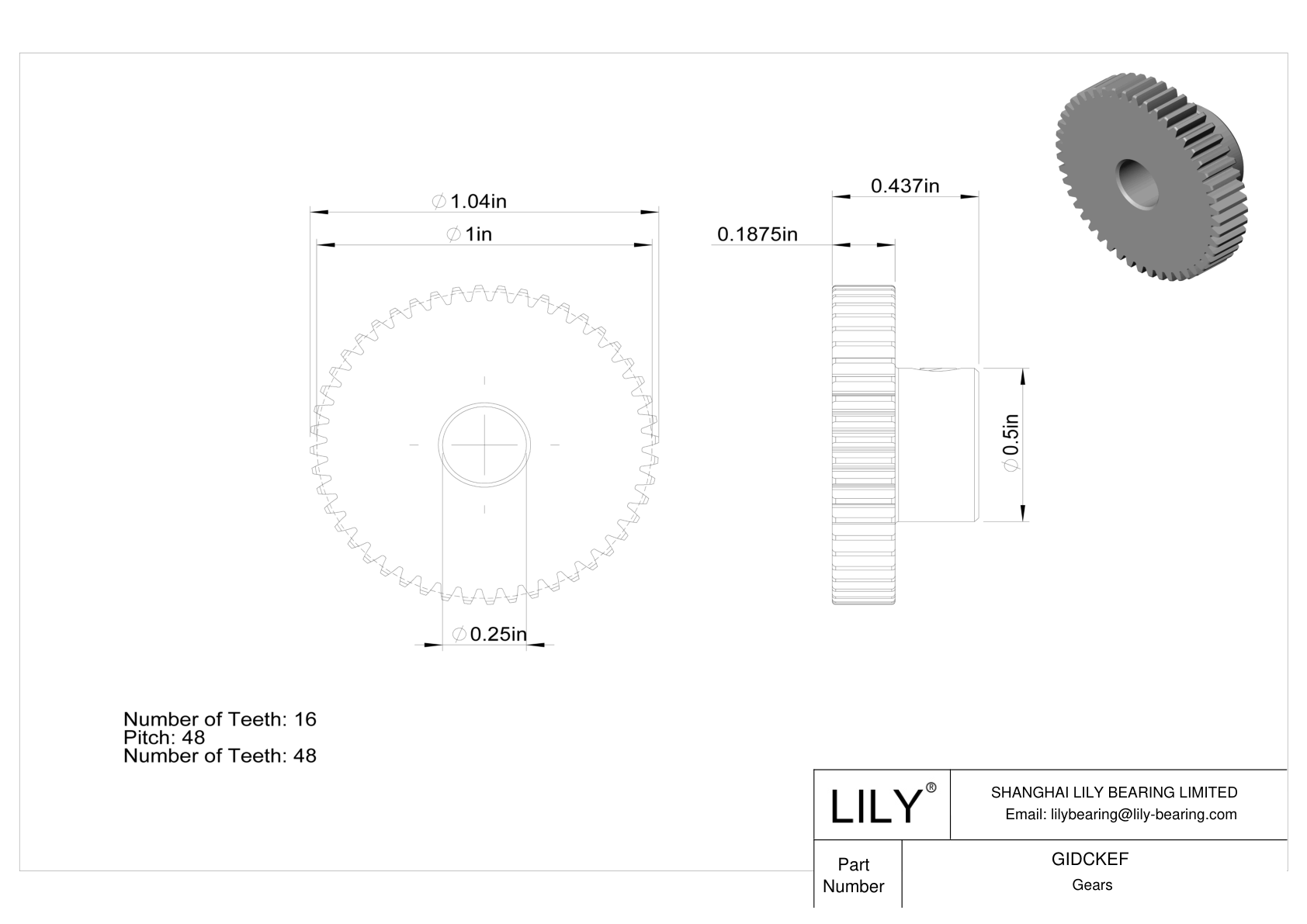 GIDCKEF 金属英制齿轮 - 20° 压力角 cad drawing