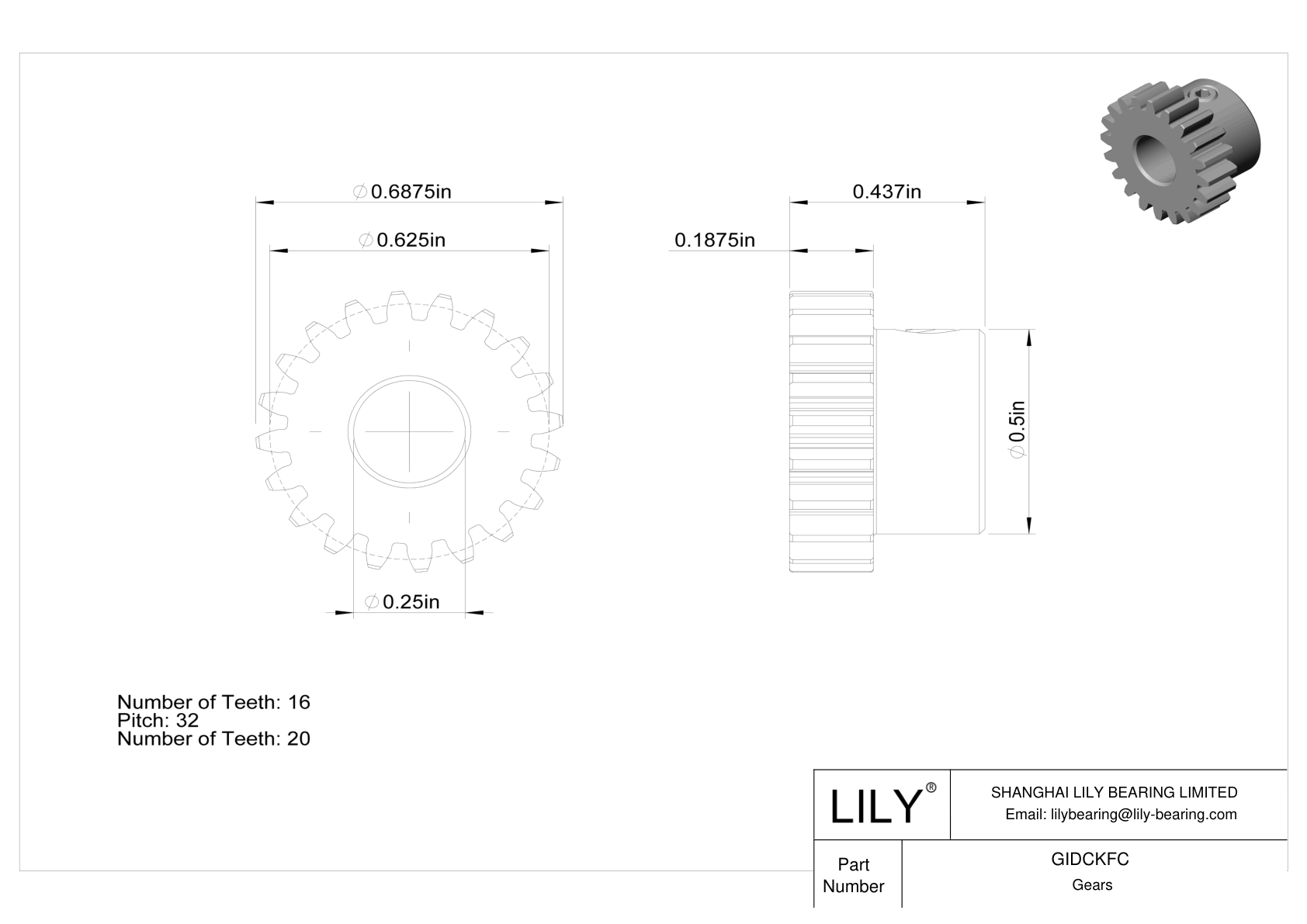 GIDCKFC Metal Inch Gears - 20° Pressure Angle cad drawing