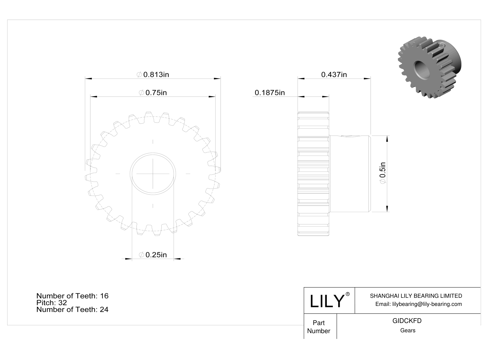 GIDCKFD 金属英制齿轮 - 20° 压力角 cad drawing