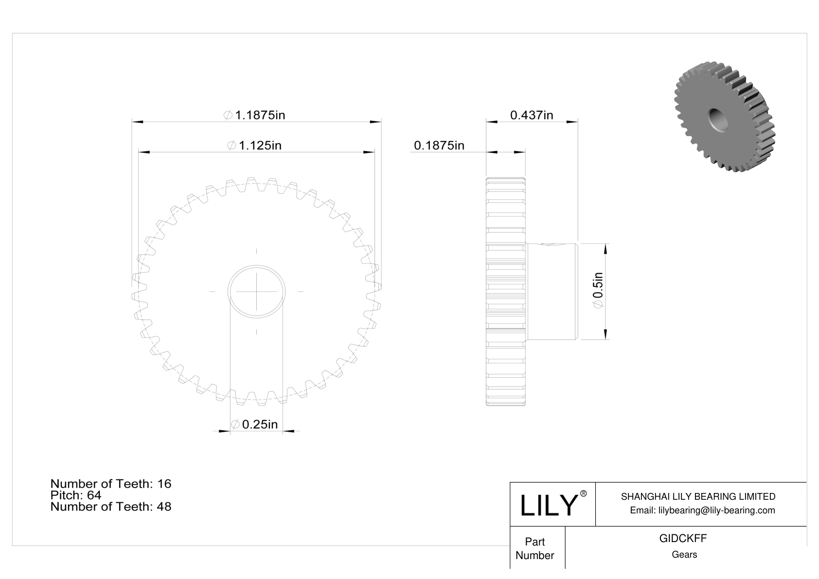 GIDCKFF Metal Inch Gears - 20° Pressure Angle cad drawing