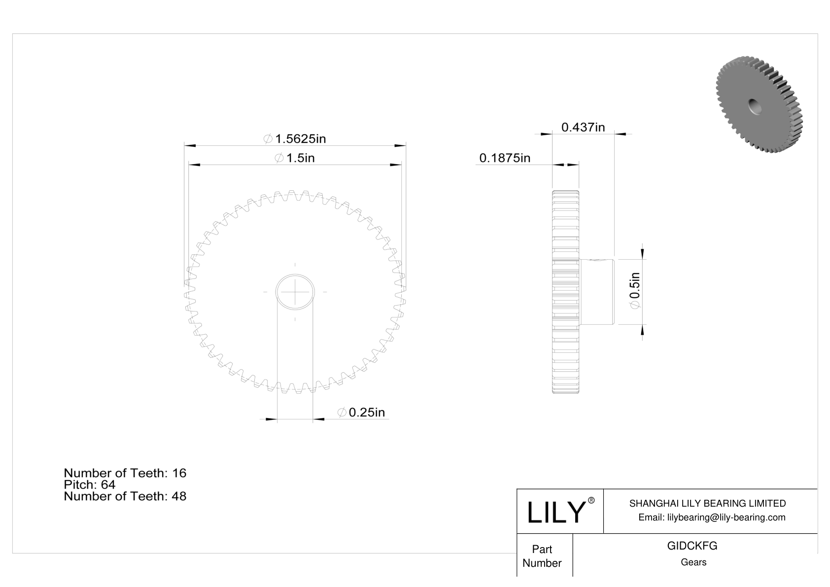 GIDCKFG Metal Inch Gears - 20° Pressure Angle cad drawing