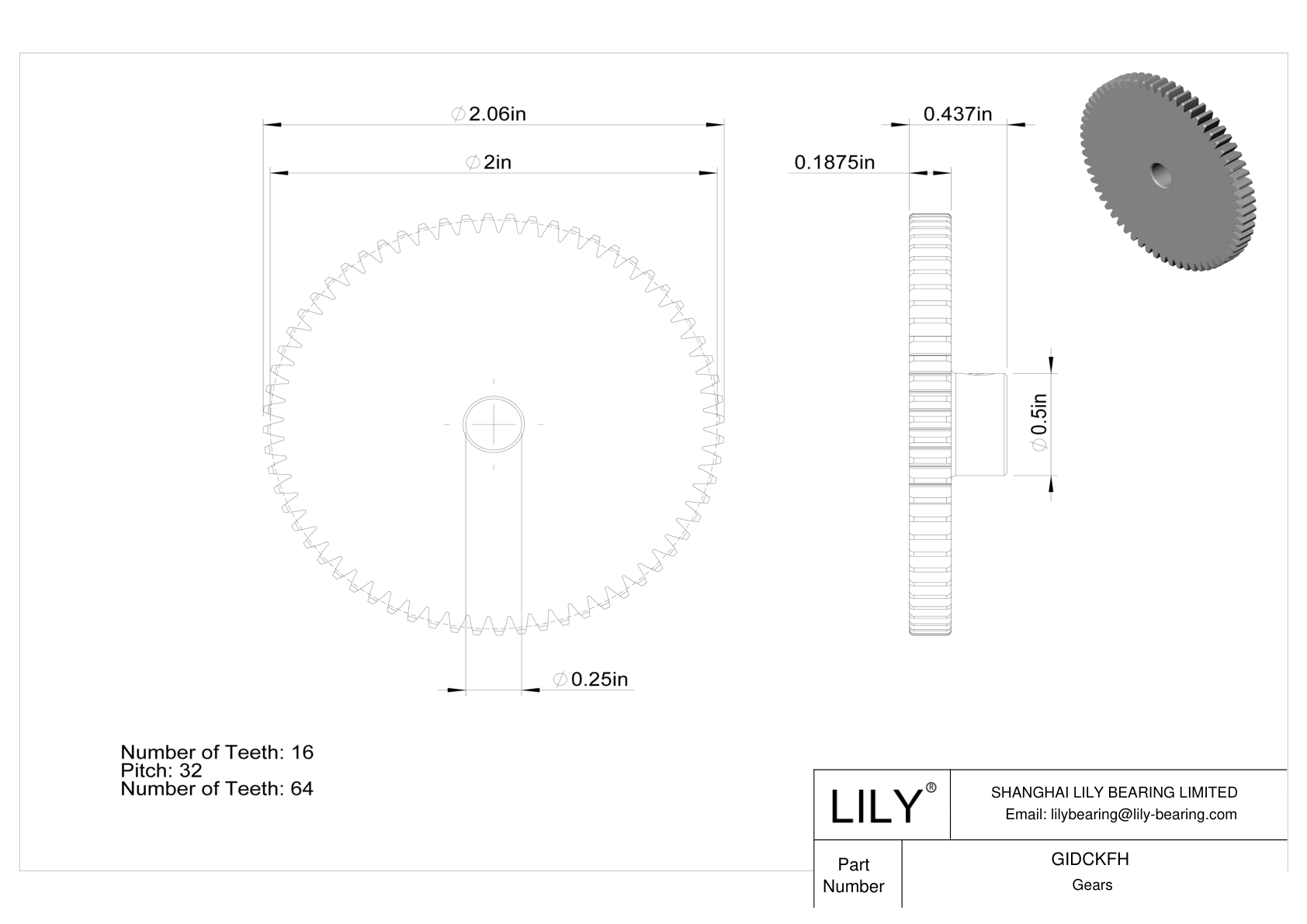 GIDCKFH 金属英制齿轮 - 20° 压力角 cad drawing