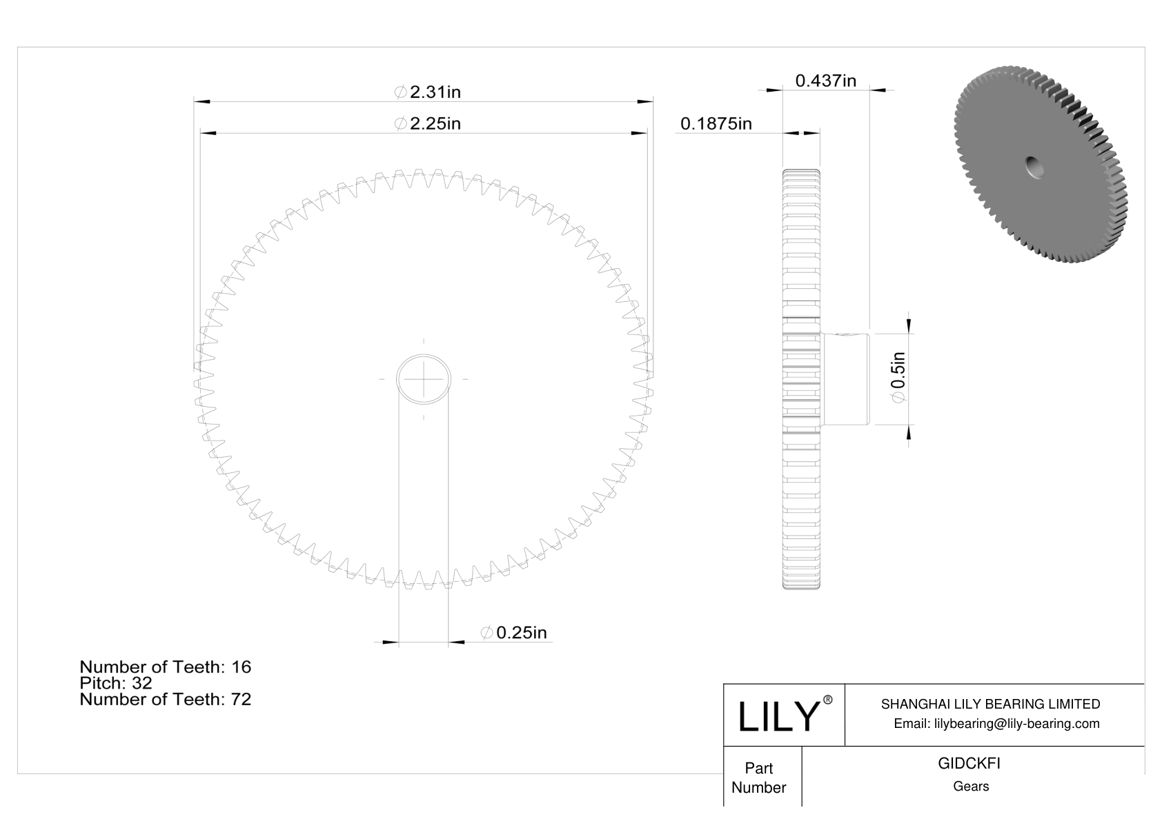 GIDCKFI Metal Inch Gears - 20° Pressure Angle cad drawing