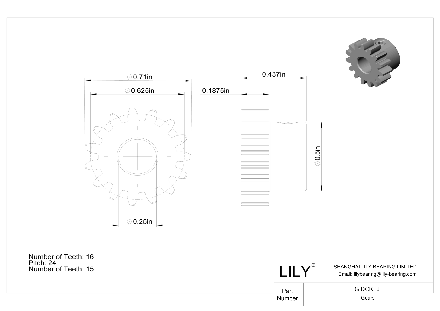 GIDCKFJ Engranajes metálicos en pulgadas - Ángulo de presión de 20 cad drawing