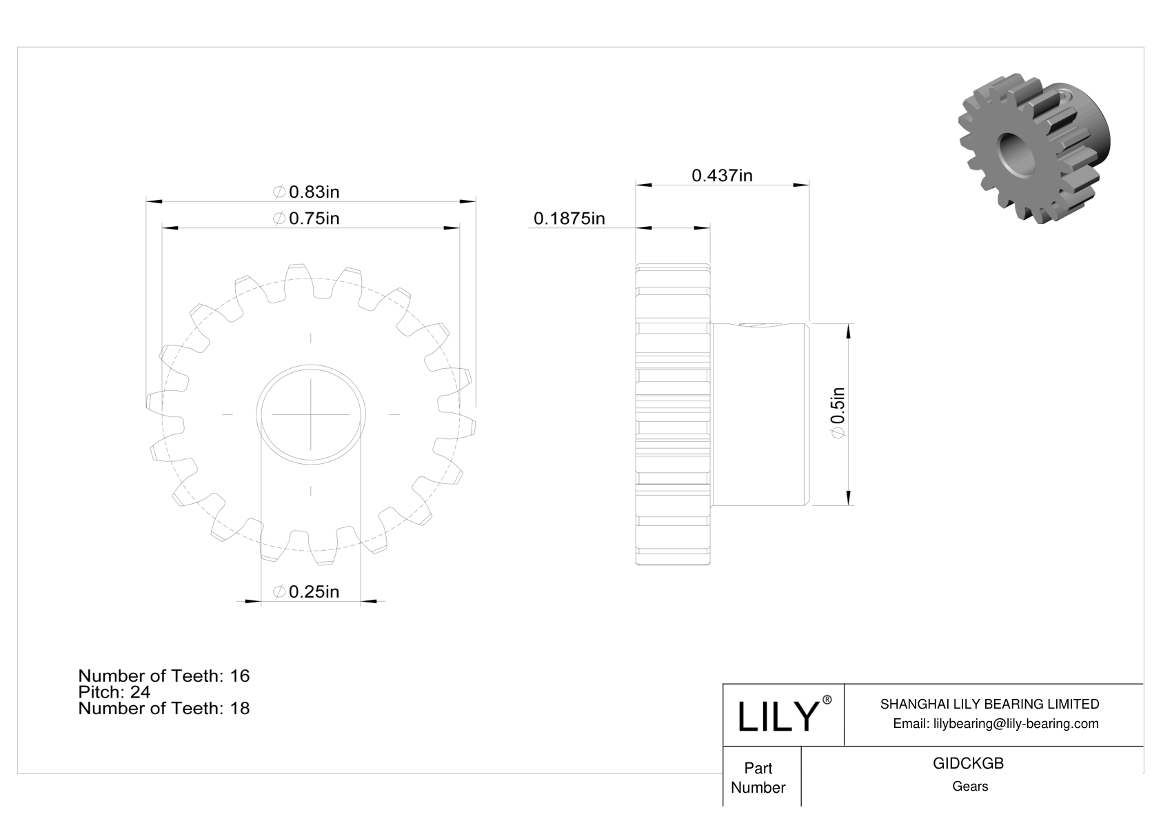 GIDCKGB Metal Inch Gears - 20° Pressure Angle cad drawing