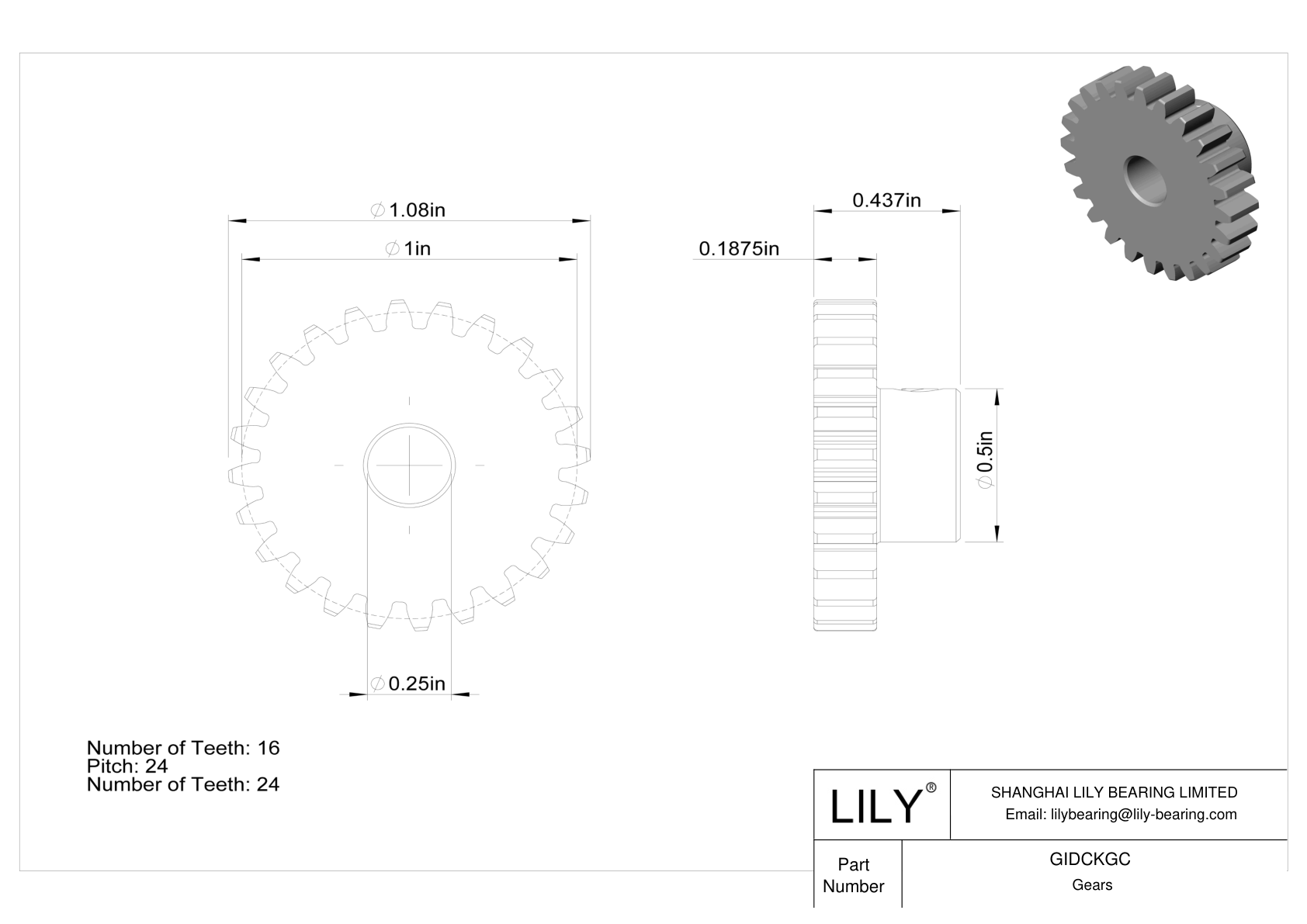 GIDCKGC 金属英制齿轮 - 20° 压力角 cad drawing