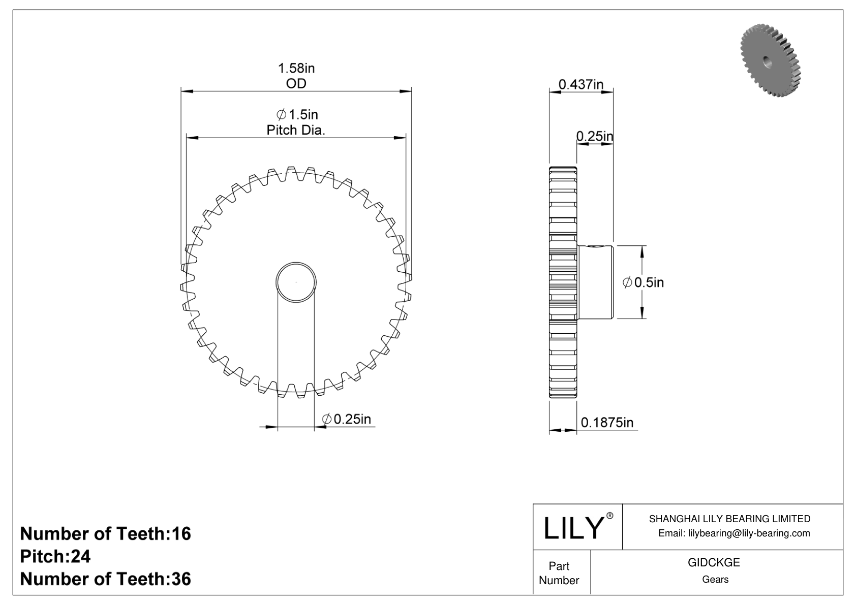 GIDCKGE 金属英制齿轮 - 20° 压力角 cad drawing