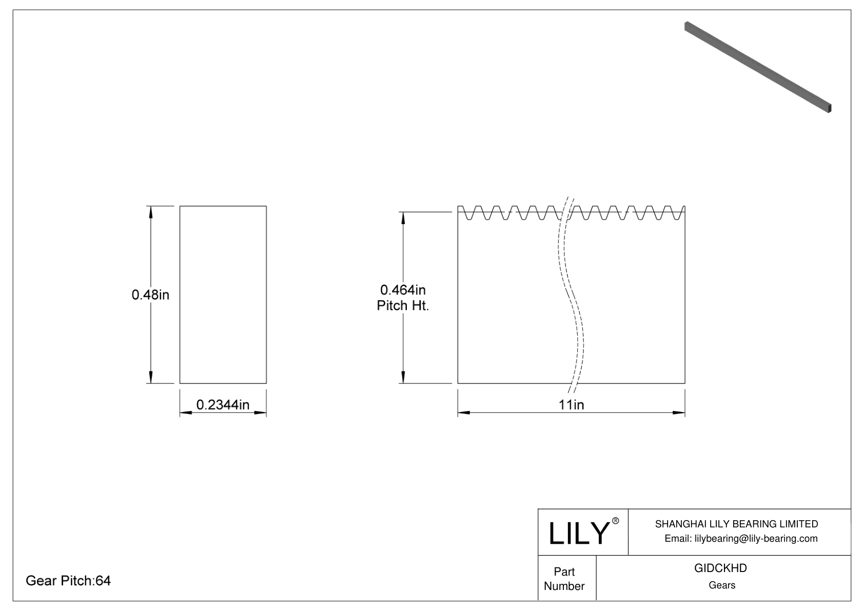 GIDCKHD 金属英制矩形齿轮齿条 - 20° 压力角 cad drawing