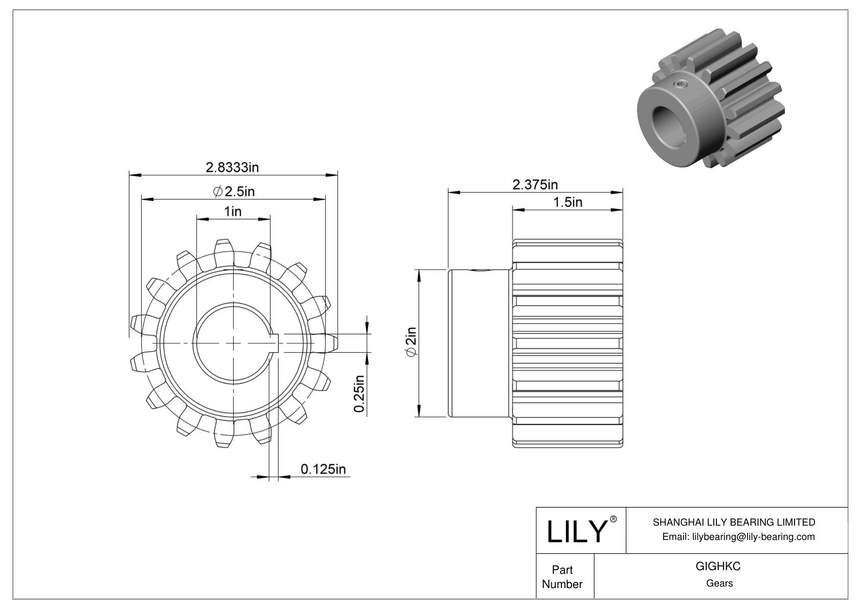 GIGHKC Engranajes metálicos - Ángulo de presión de 14 1/2 cad drawing