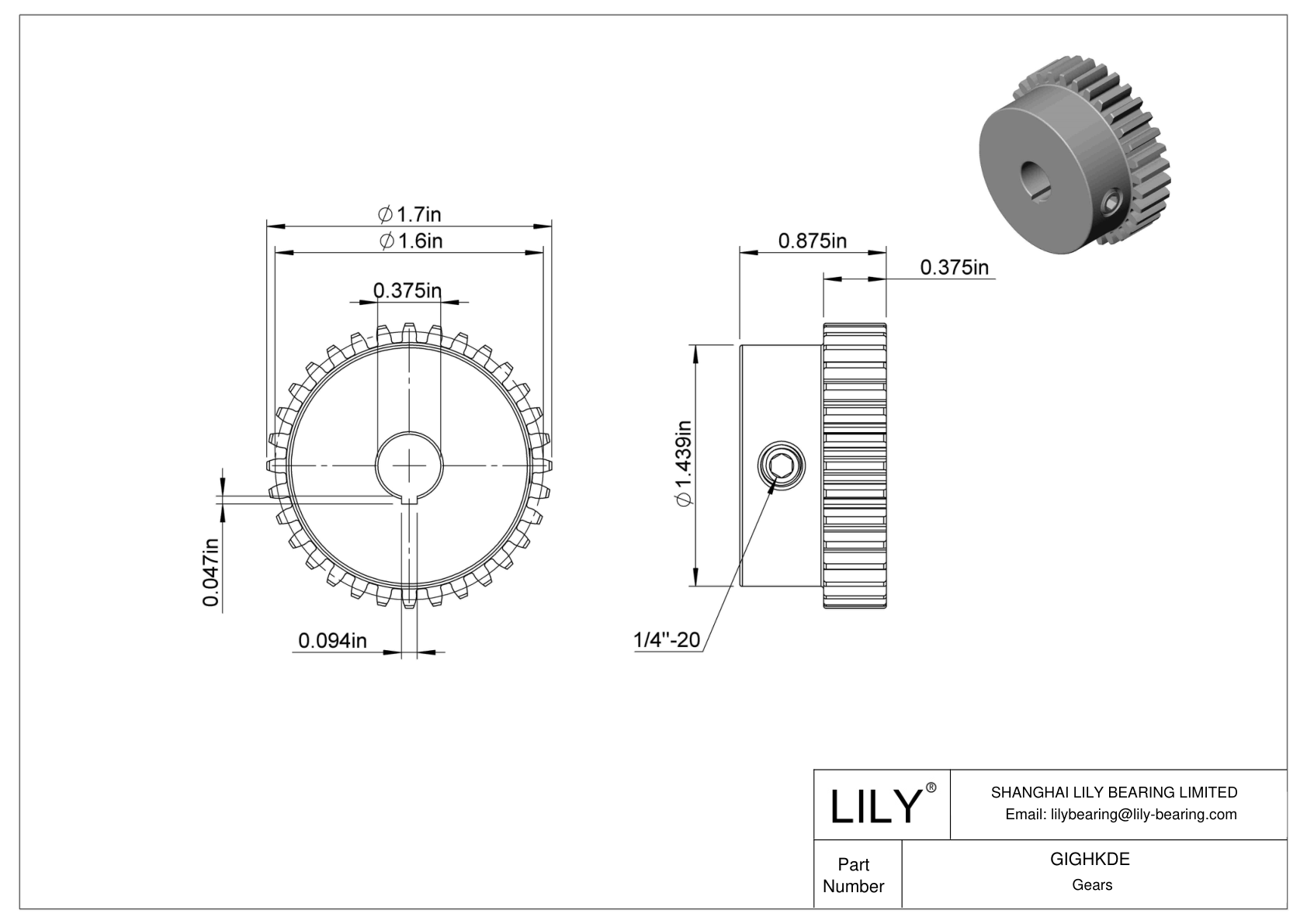 GIGHKDE 金属齿轮 - 14 1/2° 压力角 cad drawing