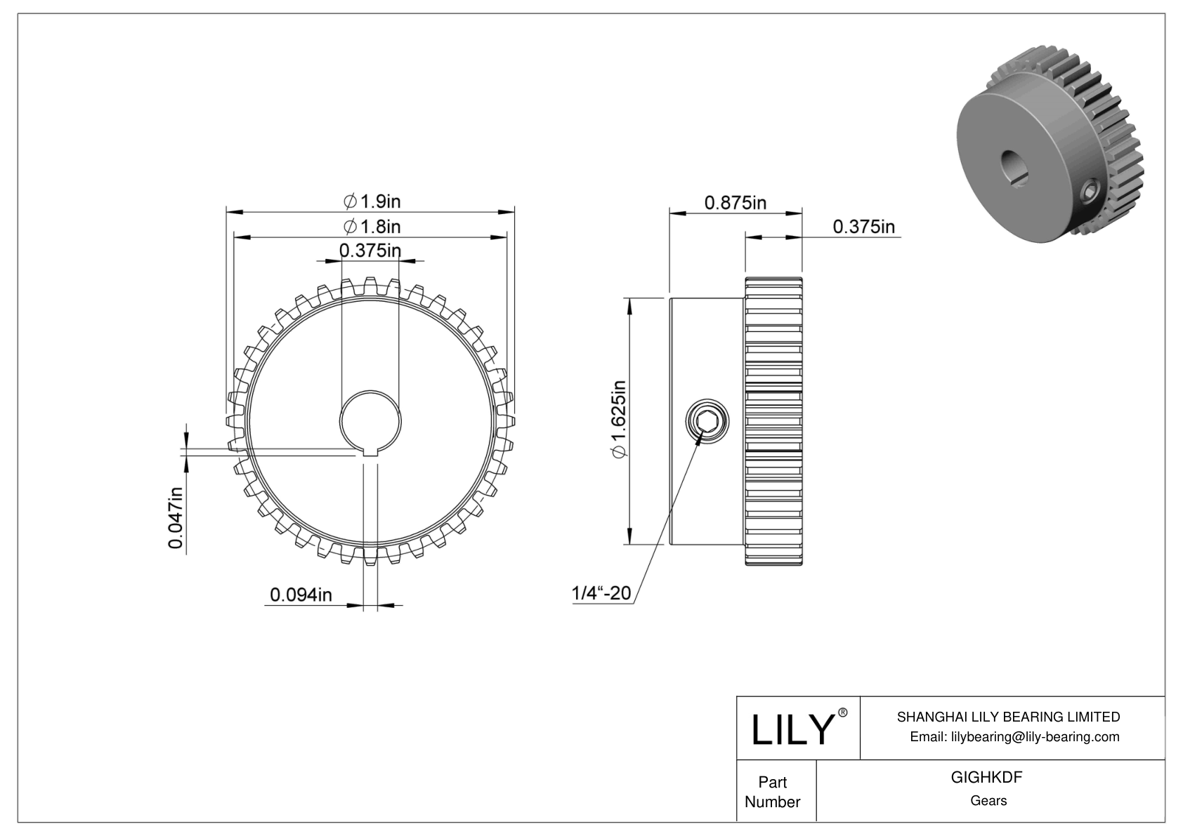 GIGHKDF Metal Gears - 14 1/2° Pressure Angle cad drawing