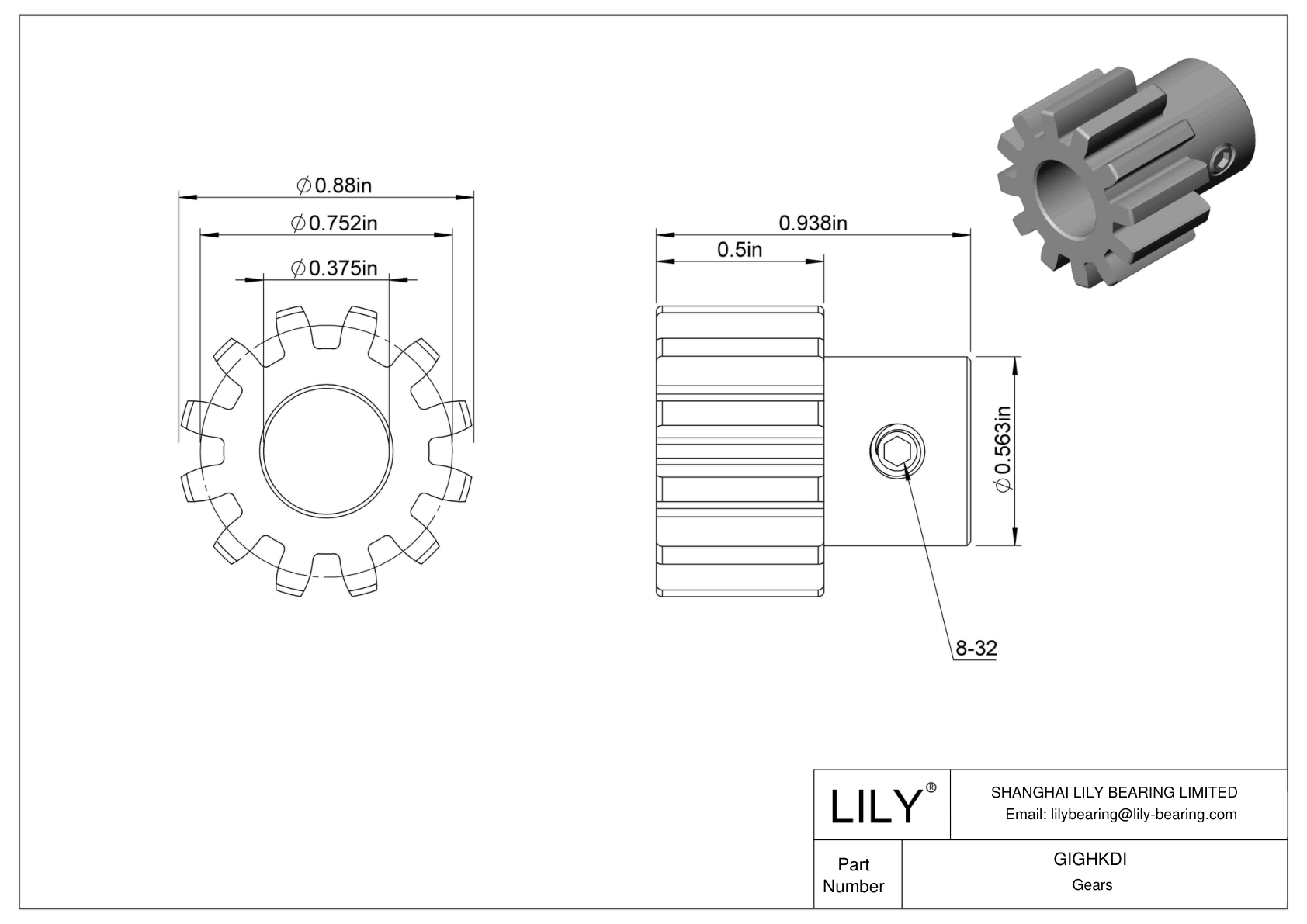 GIGHKDI Metal Gears - 14 1/2° Pressure Angle cad drawing