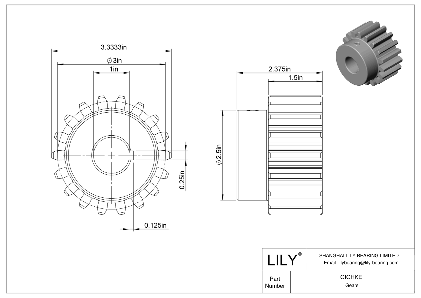 GIGHKE 金属齿轮 - 14 1/2° 压力角 cad drawing