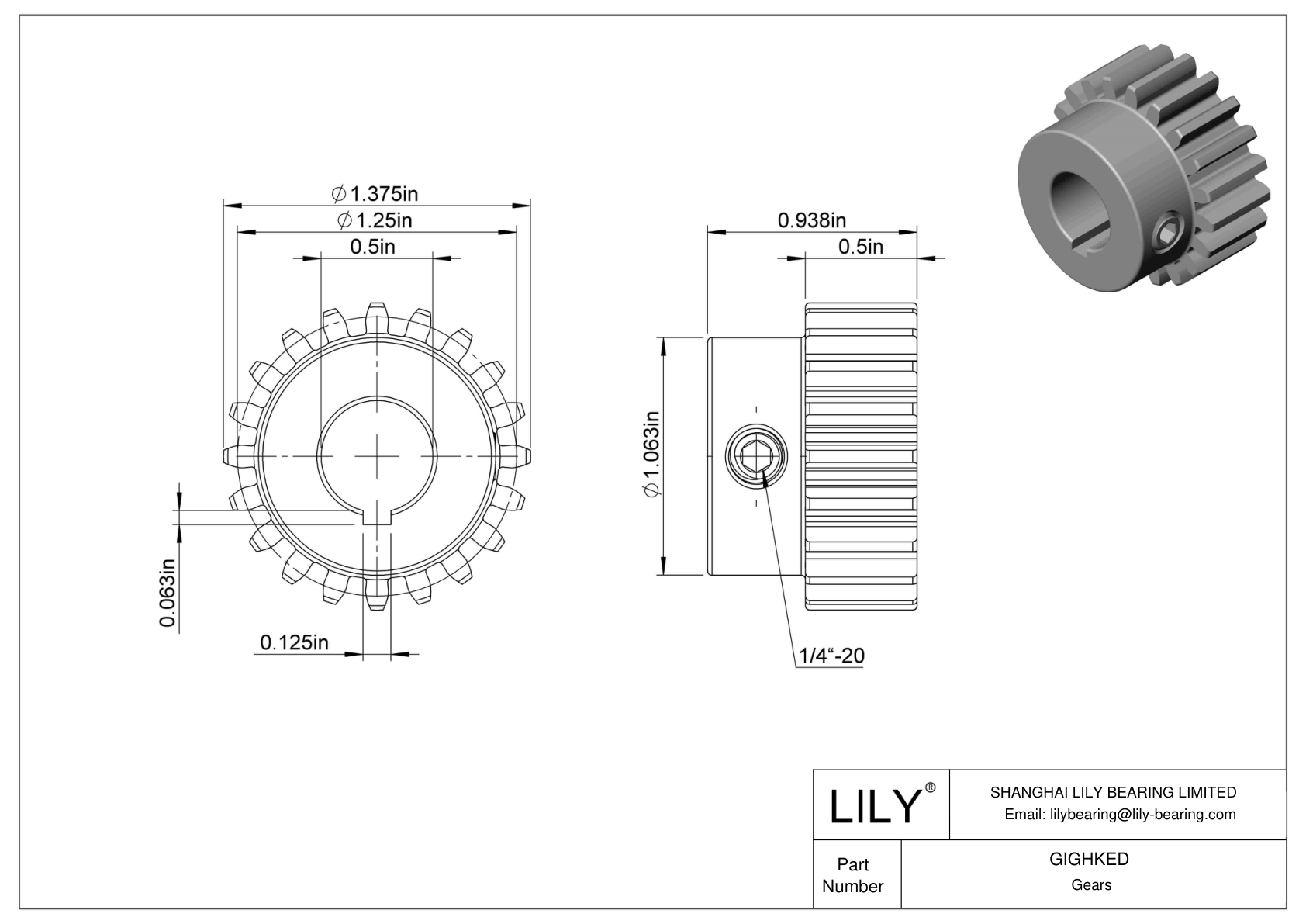 GIGHKED Metal Gears - 14 1/2° Pressure Angle cad drawing