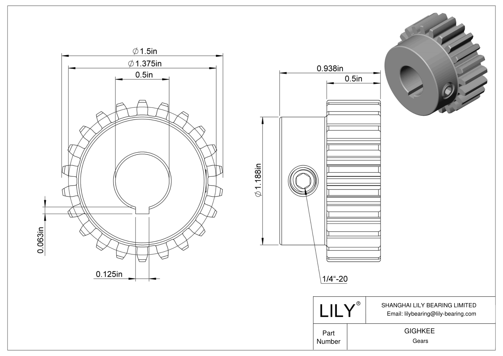 GIGHKEE 金属齿轮 - 14 1/2° 压力角 cad drawing