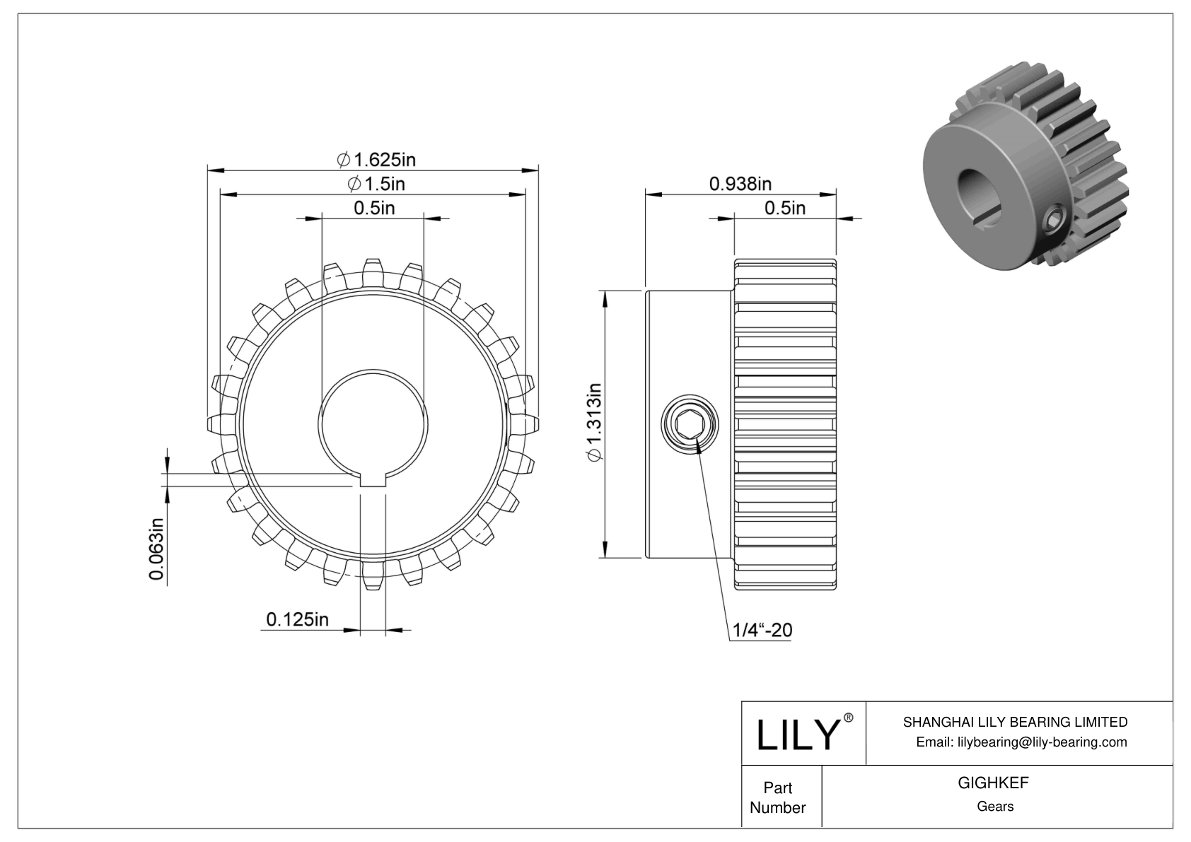 GIGHKEF Engranajes metálicos - Ángulo de presión de 14 1/2 cad drawing