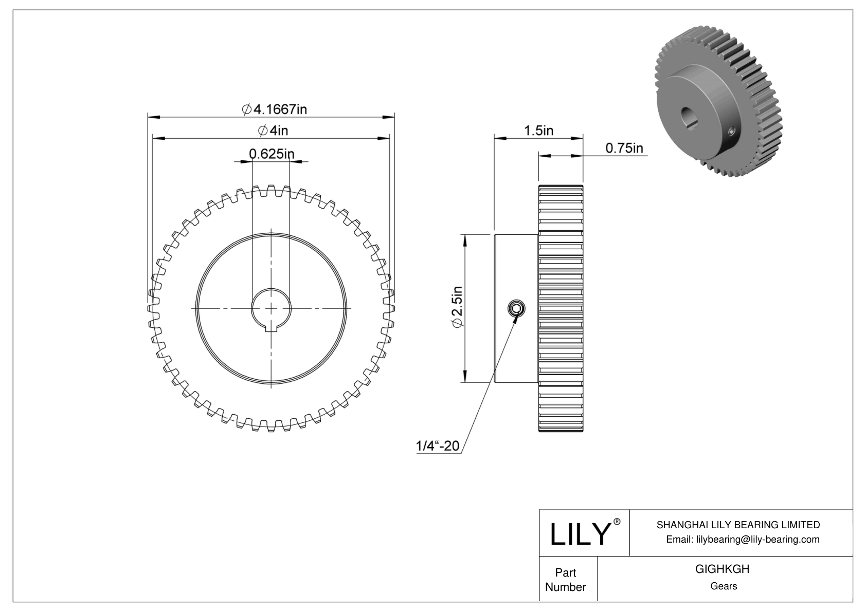 GIGHKGH Metal Gears - 14 1/2° Pressure Angle cad drawing