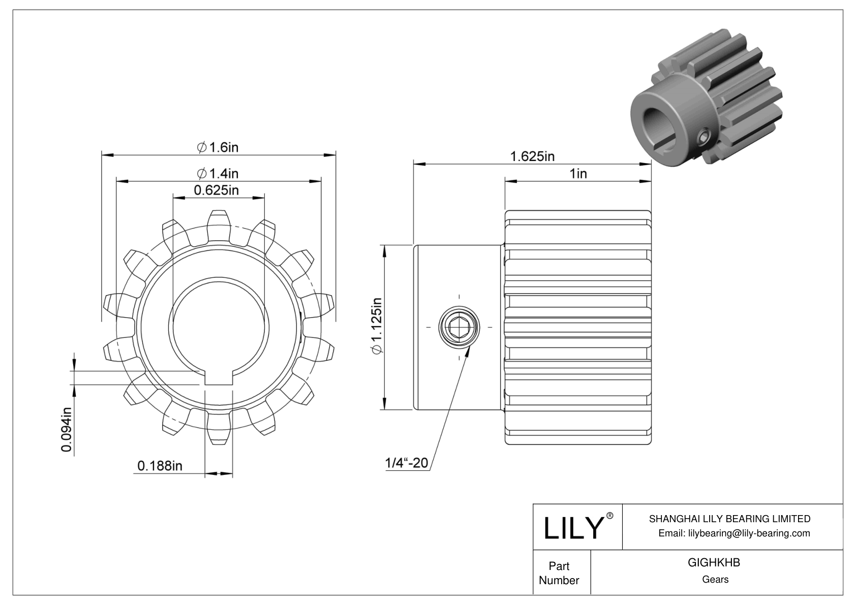 GIGHKHB Metal Gears - 14 1/2° Pressure Angle cad drawing