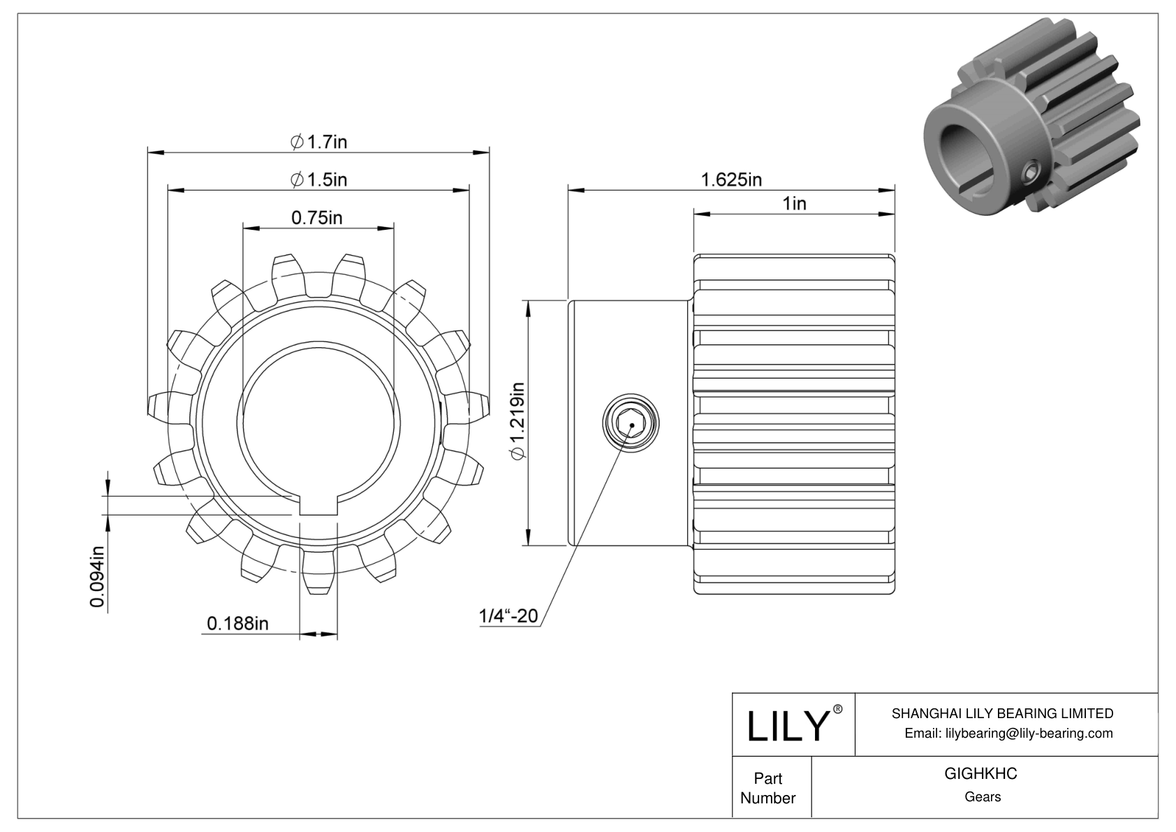 GIGHKHC Metal Gears - 14 1/2° Pressure Angle cad drawing