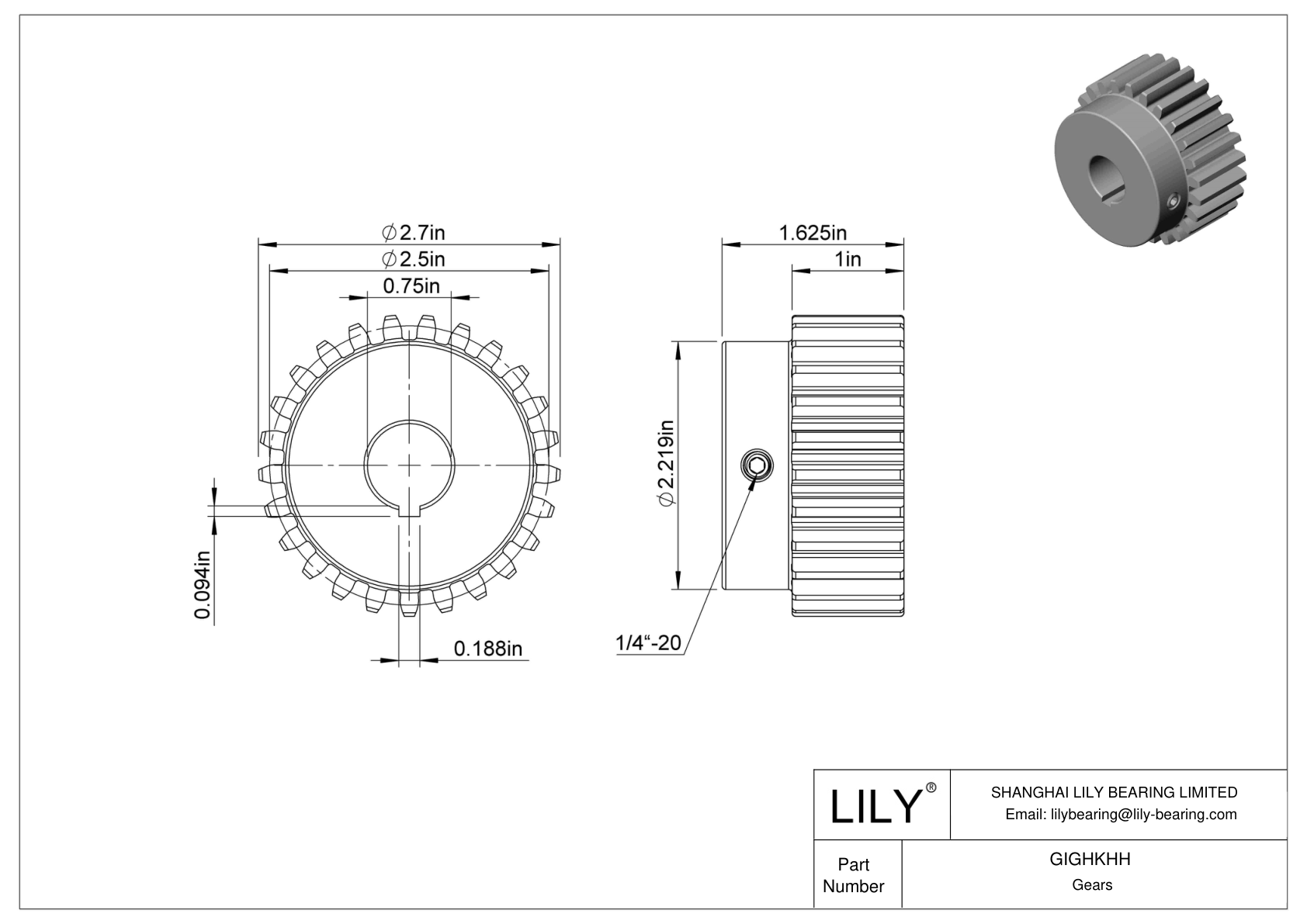 GIGHKHH Metal Gears - 14 1/2° Pressure Angle cad drawing