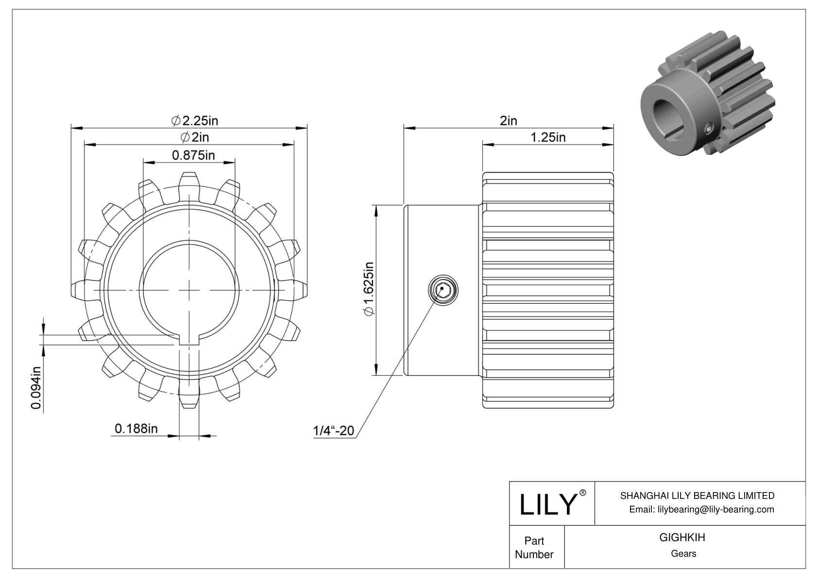 GIGHKIH 金属齿轮 - 14 1/2° 压力角 cad drawing