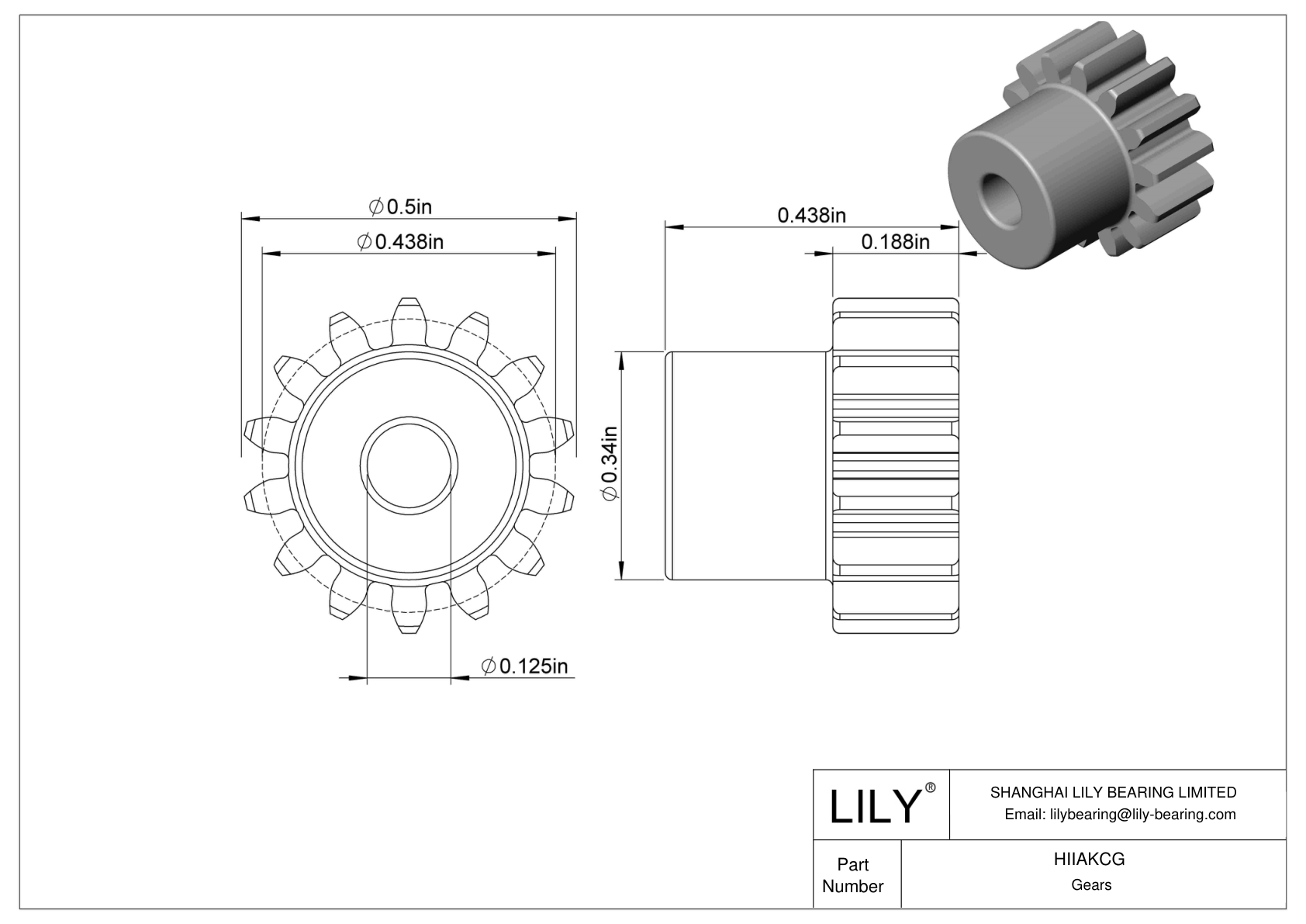 HIIAKCG Engranajes metálicos en pulgadas - Ángulo de presión de 20 cad drawing