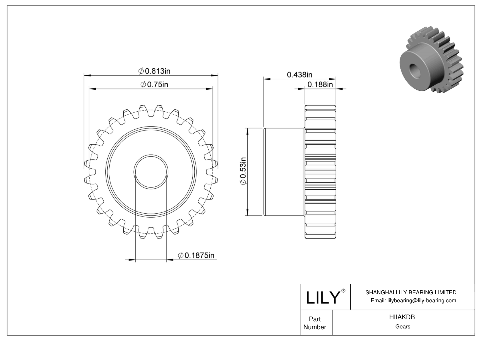 HIIAKDB 金属英制齿轮 - 20° 压力角 cad drawing