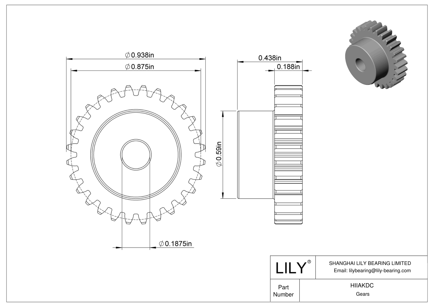 HIIAKDC 金属英制齿轮 - 20° 压力角 cad drawing