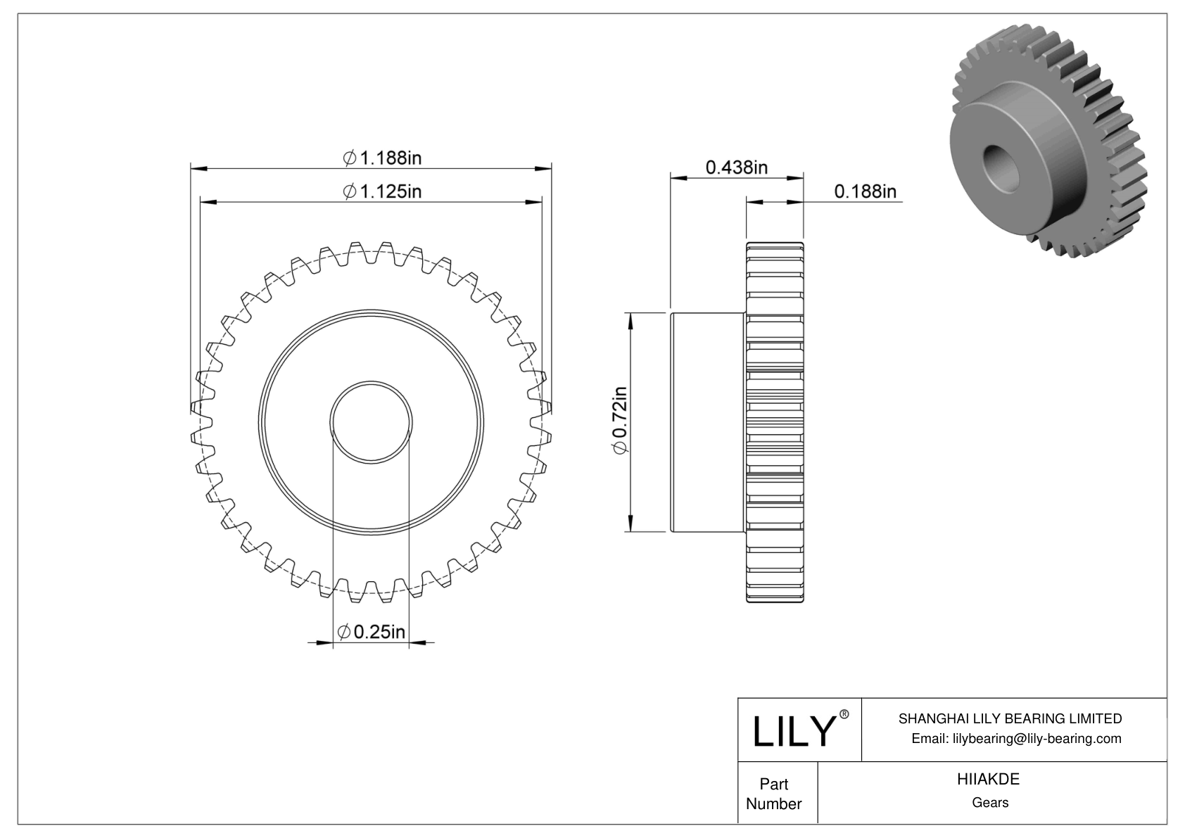 HIIAKDE 金属英制齿轮 - 20° 压力角 cad drawing