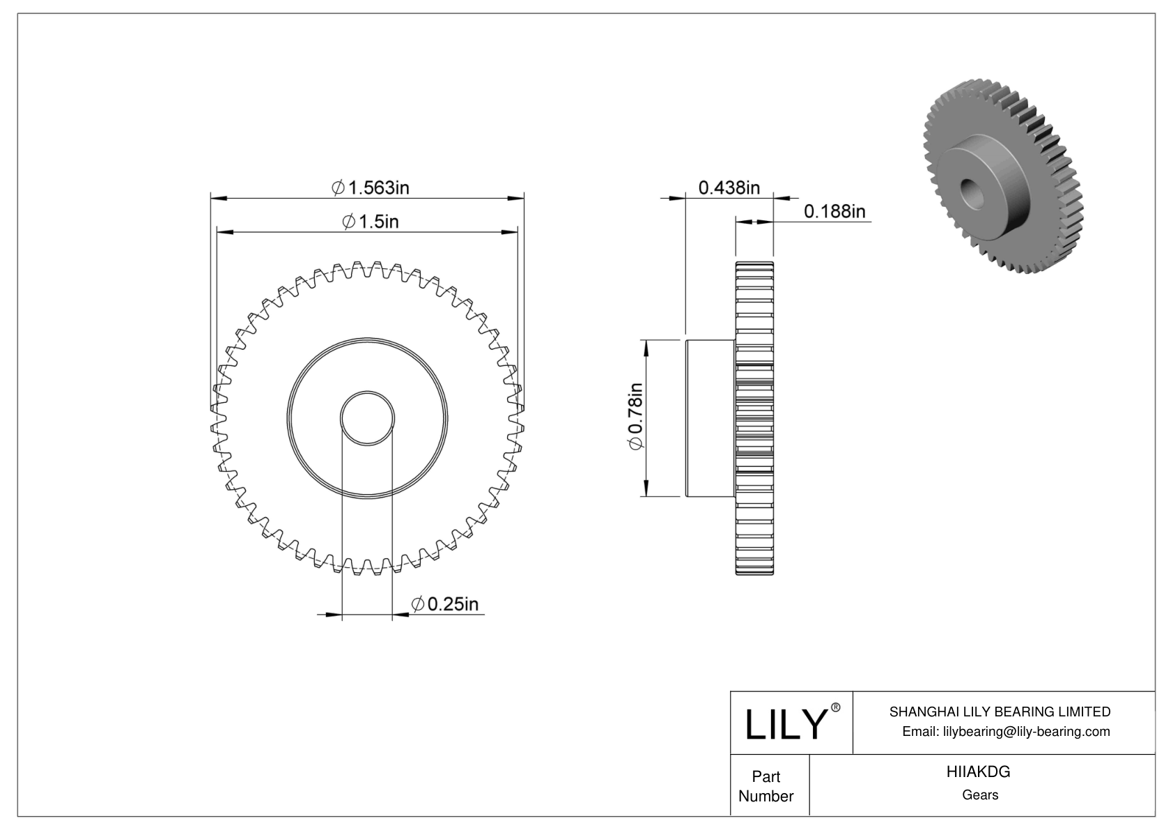 HIIAKDG 金属英制齿轮 - 20° 压力角 cad drawing