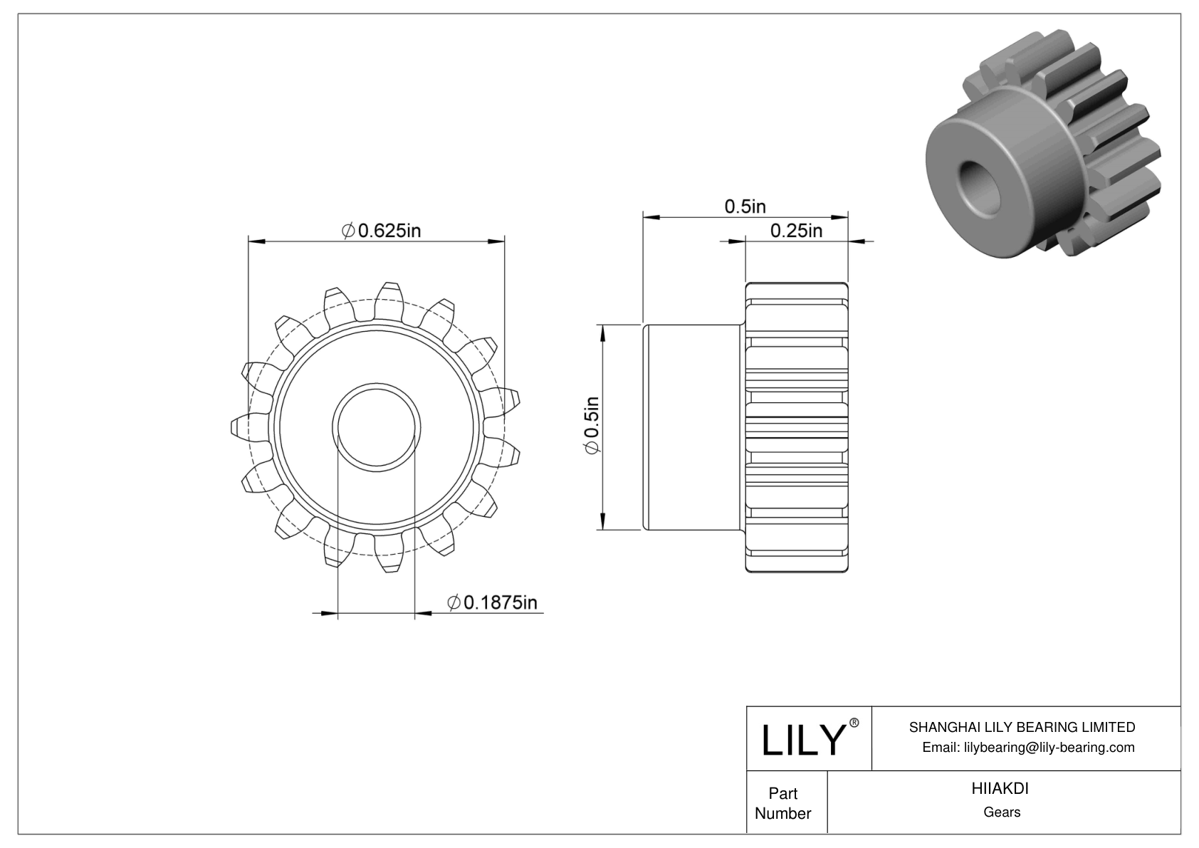 HIIAKDI 金属英制齿轮 - 20° 压力角 cad drawing