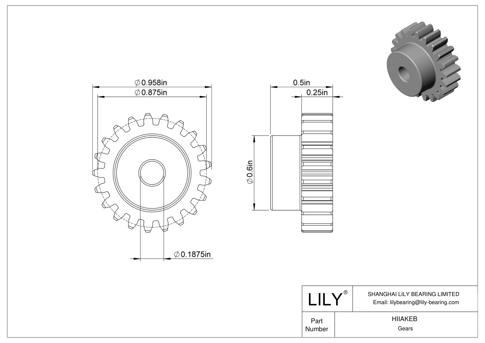 HIIAKEB 金属英制齿轮 - 20° 压力角 cad drawing