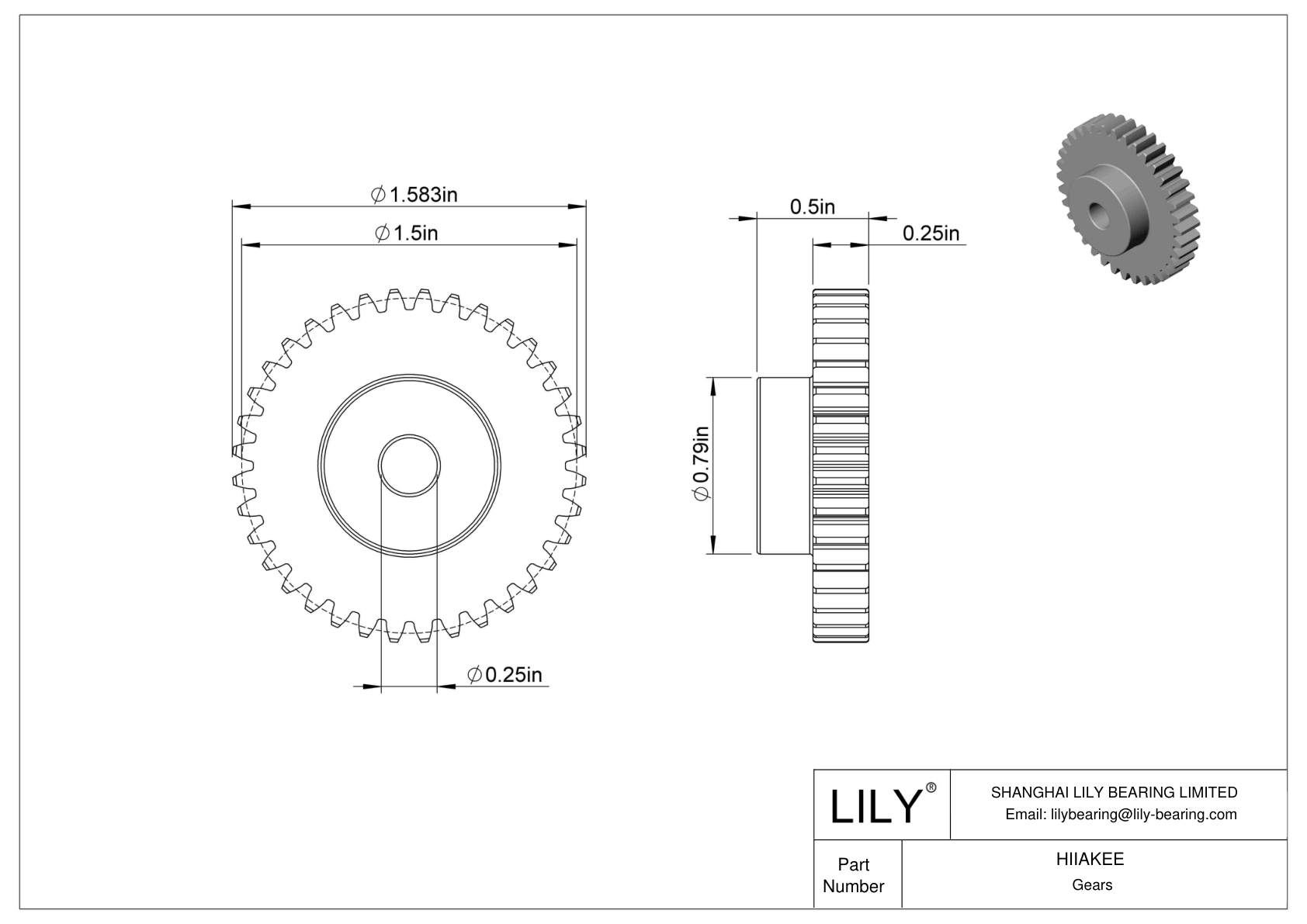 HIIAKEE Engranajes metálicos en pulgadas - Ángulo de presión de 20 cad drawing