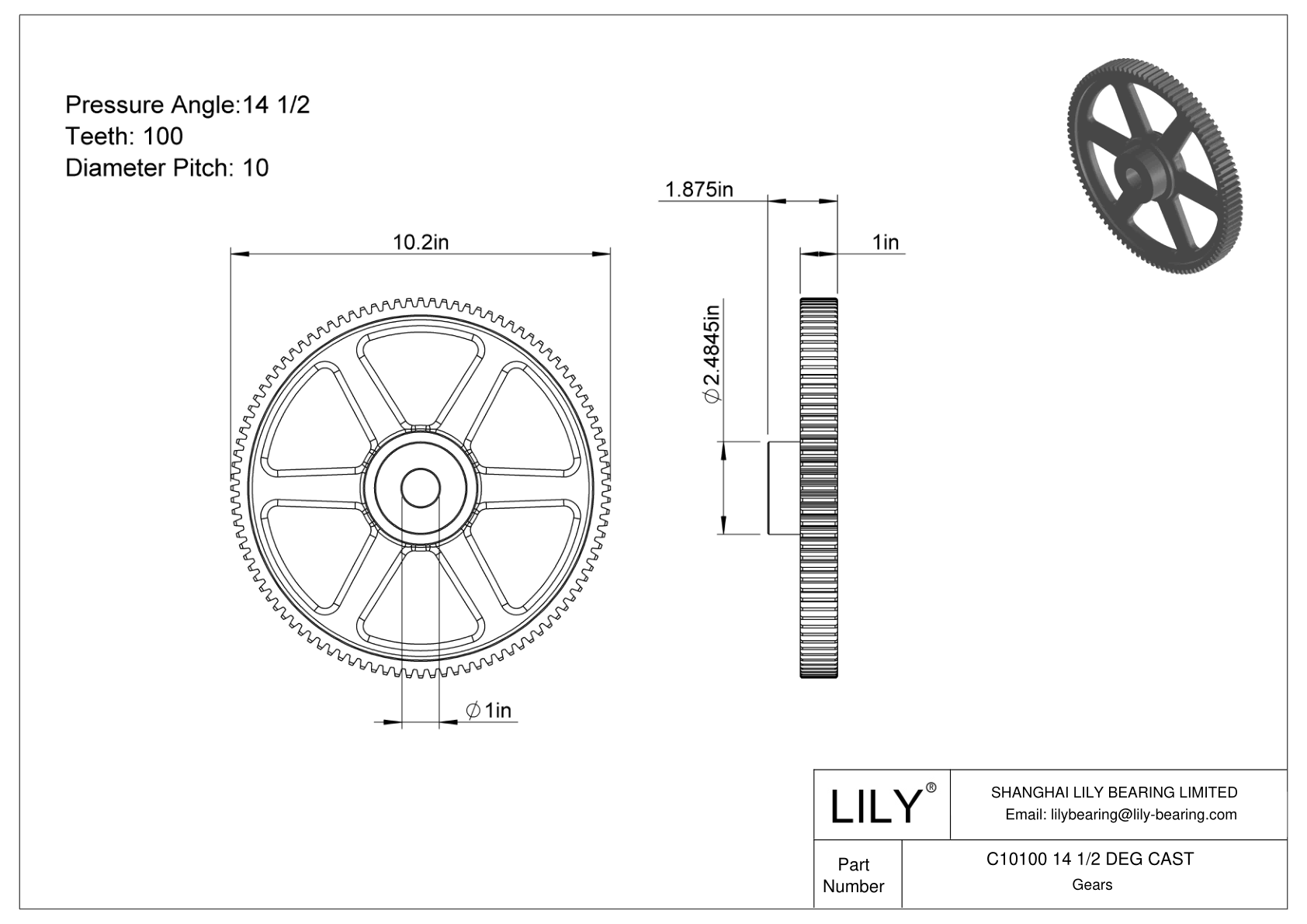 C10100 14 1/2 DEG CAST Engranajes rectos cad drawing