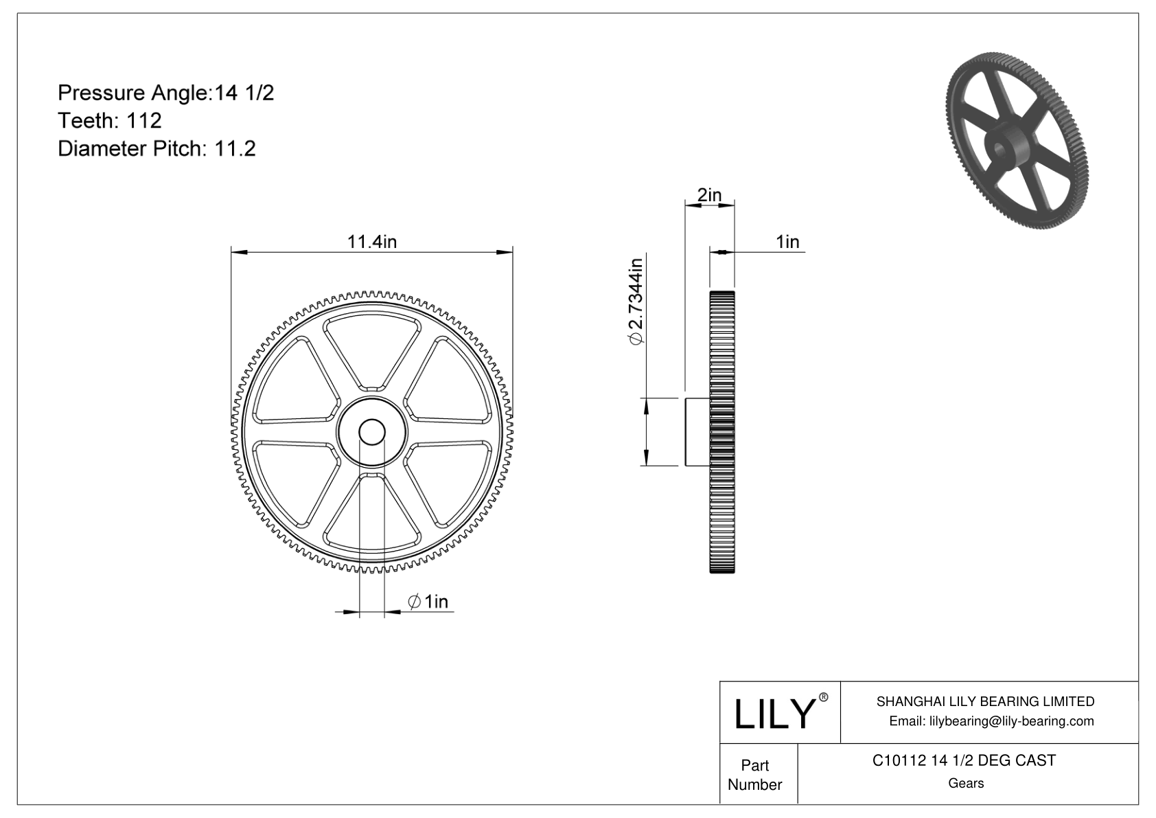 C10112 14 1/2 DEG CAST 正齿轮 cad drawing