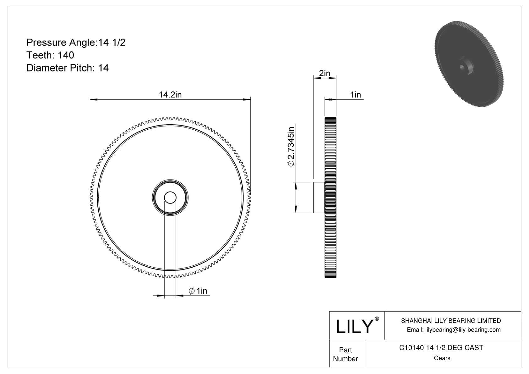 C10140 14 1/2 DEG CAST Engranajes rectos cad drawing