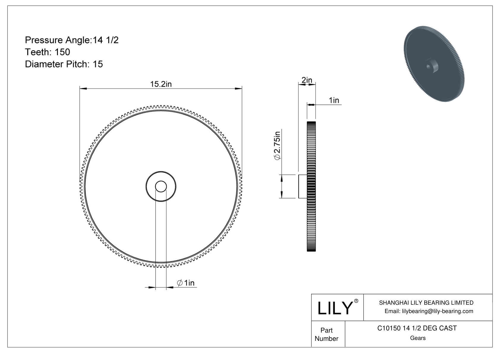 C10150 14 1/2 DEG CAST Engranajes rectos cad drawing