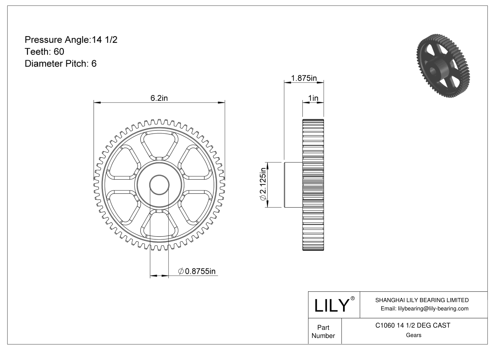 C1060 14 1/2 DEG CAST Engranajes rectos cad drawing