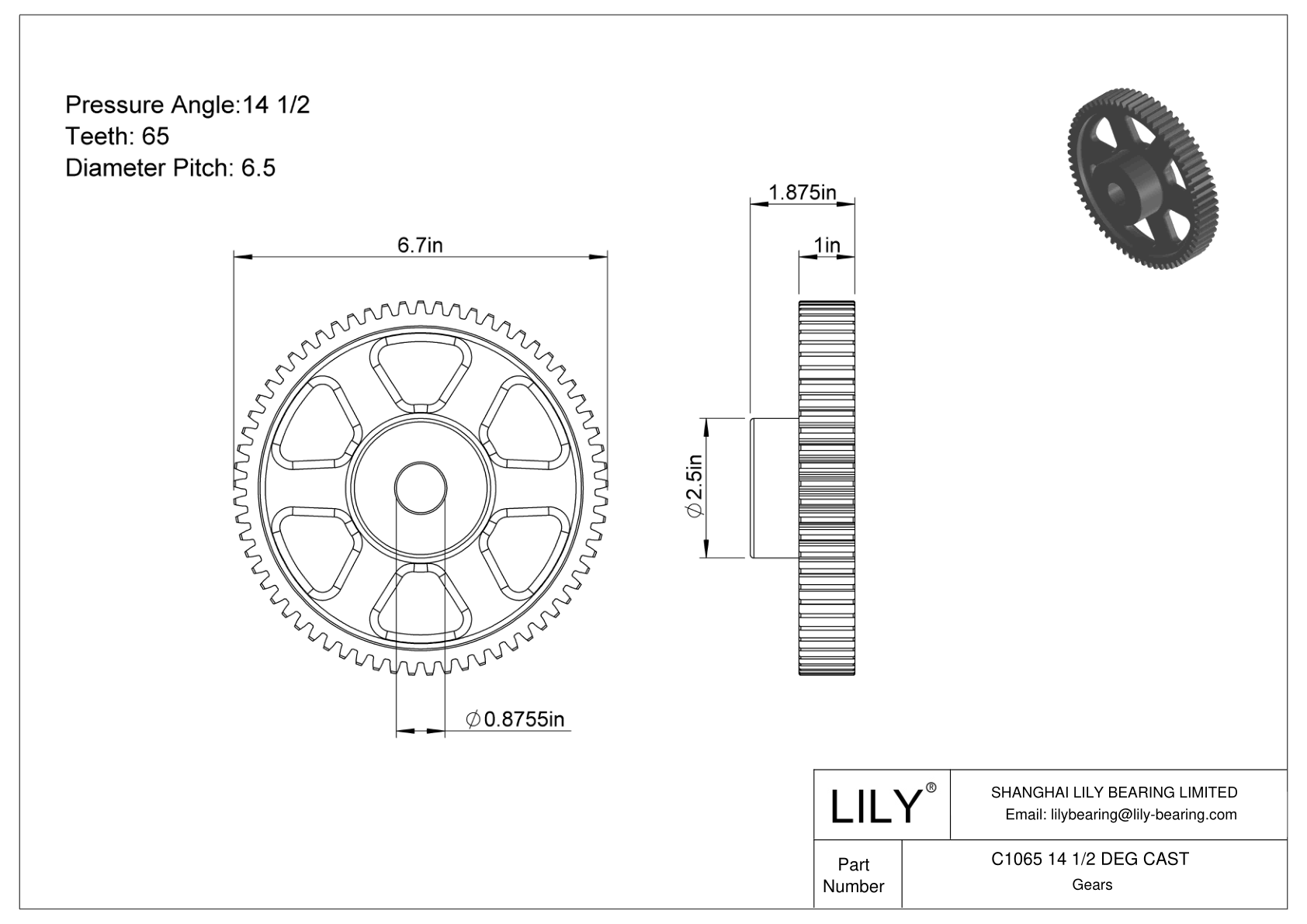 C1065 14 1/2 DEG CAST Engranajes rectos cad drawing